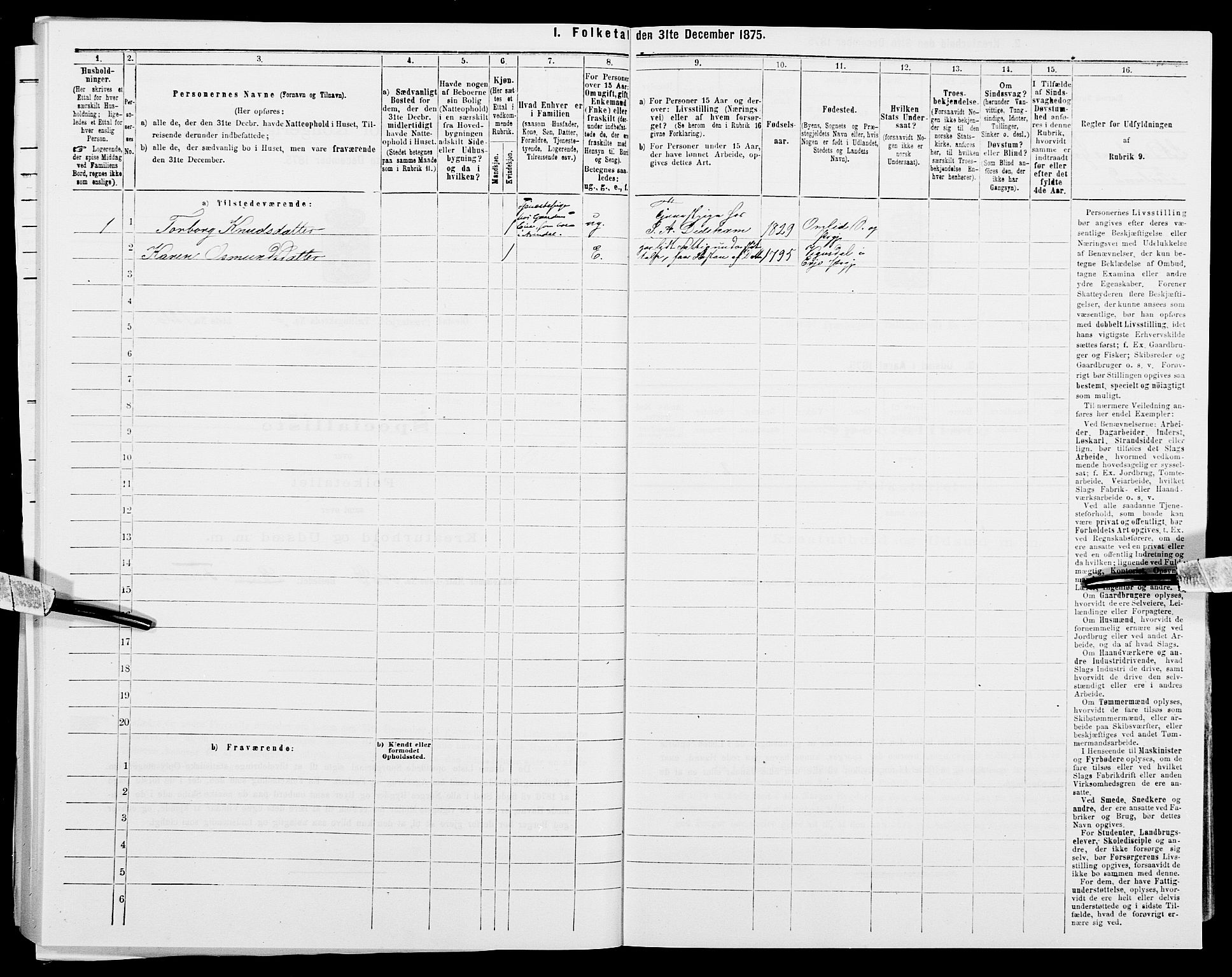 SAK, 1875 census for 0920P Øyestad, 1875, p. 1100