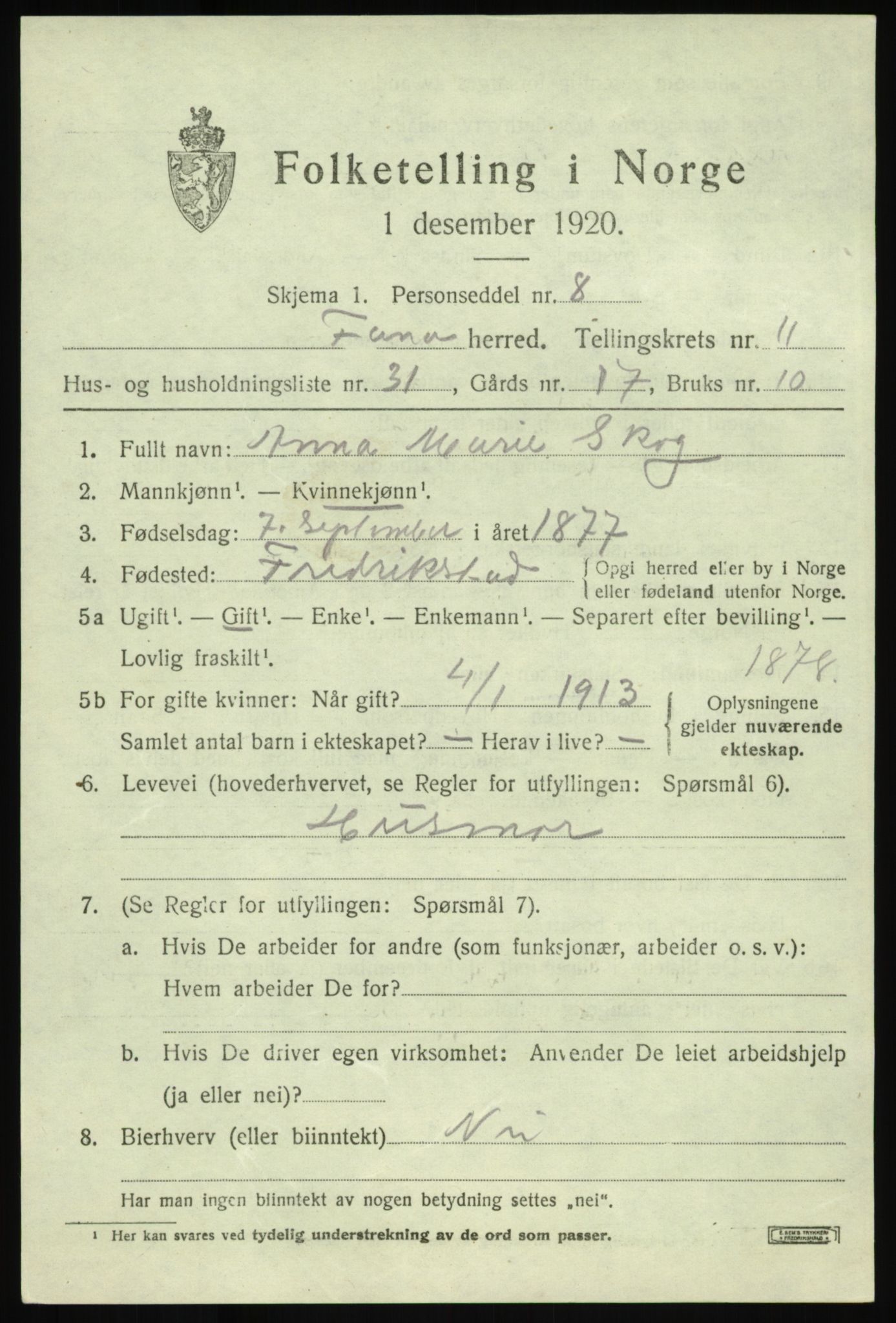 SAB, 1920 census for Fana, 1920, p. 18609