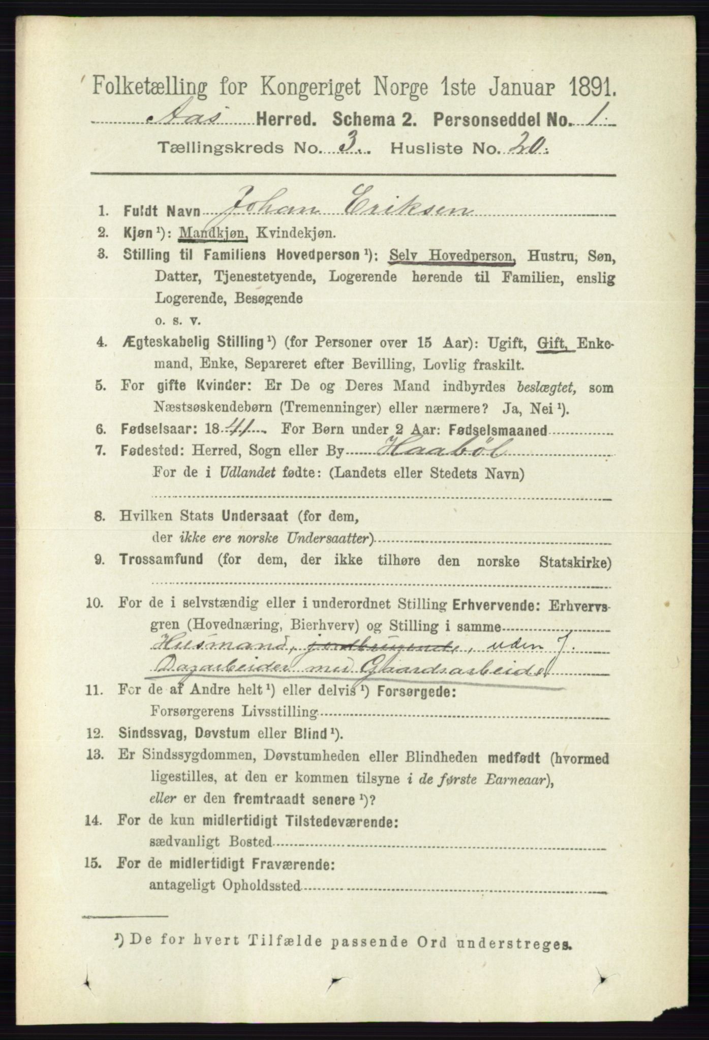 RA, 1891 census for 0214 Ås, 1891, p. 2255