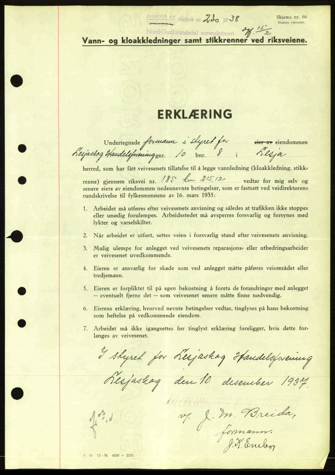 Nord-Gudbrandsdal tingrett, SAH/TING-002/H/Hb/Hbc/L0001: Mortgage book no. B47-B49, 1936-1939, Diary no: : 230/1938