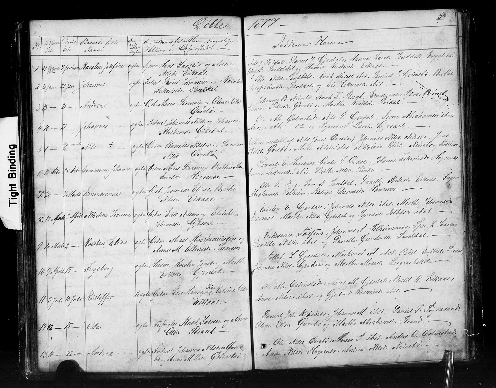 Jølster sokneprestembete, AV/SAB-A-80701/H/Hab/Haba/L0001: Parish register (copy) no. A 1, 1853-1894, p. 54