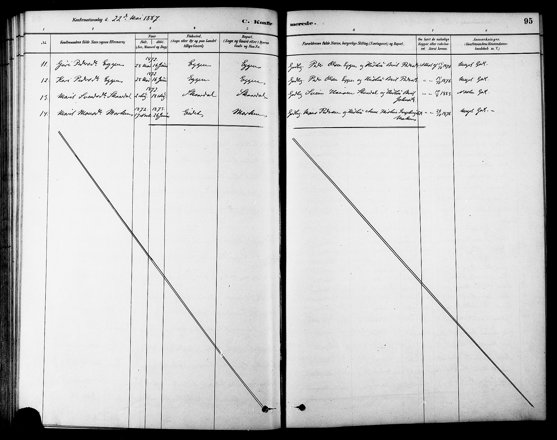 Ministerialprotokoller, klokkerbøker og fødselsregistre - Sør-Trøndelag, SAT/A-1456/686/L0983: Parish register (official) no. 686A01, 1879-1890, p. 95