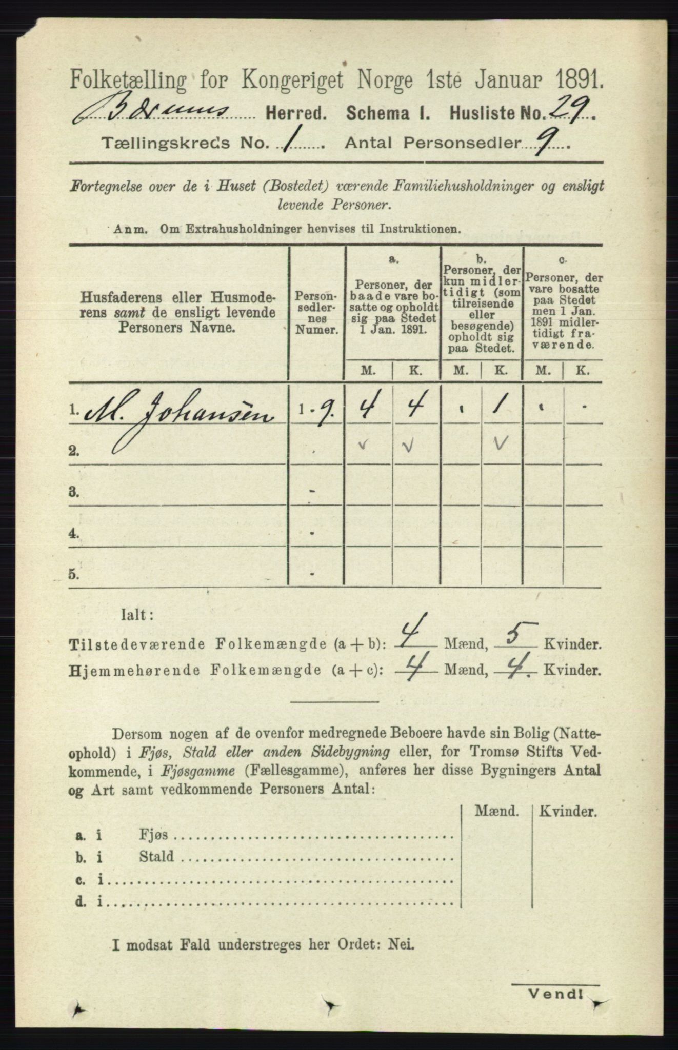 RA, 1891 census for 0219 Bærum, 1891, p. 72