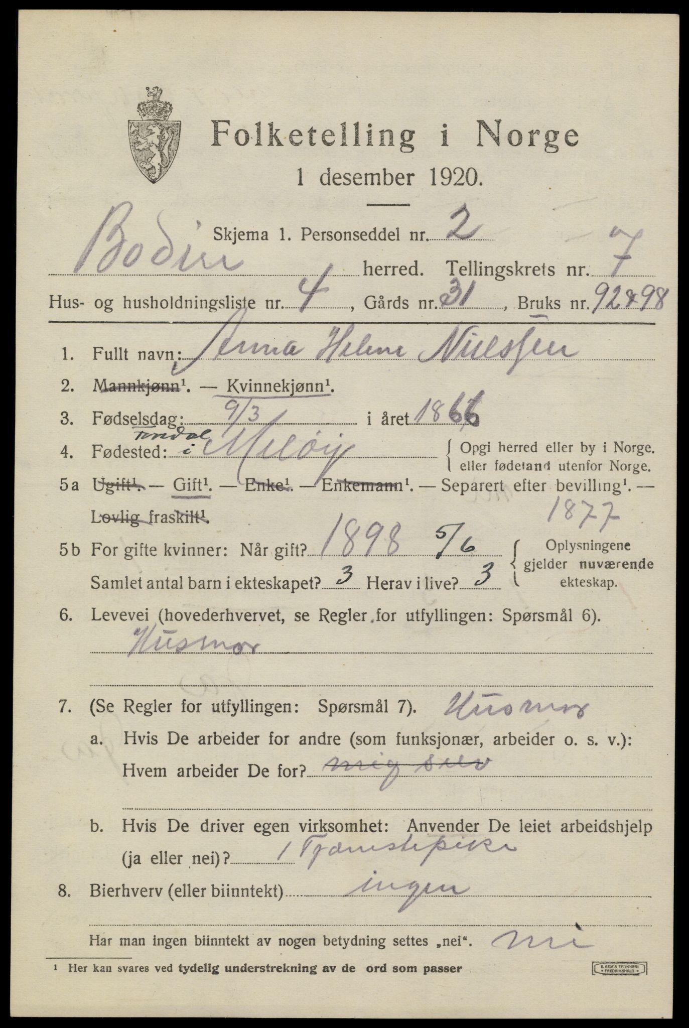 SAT, 1920 census for Bodin, 1920, p. 4862