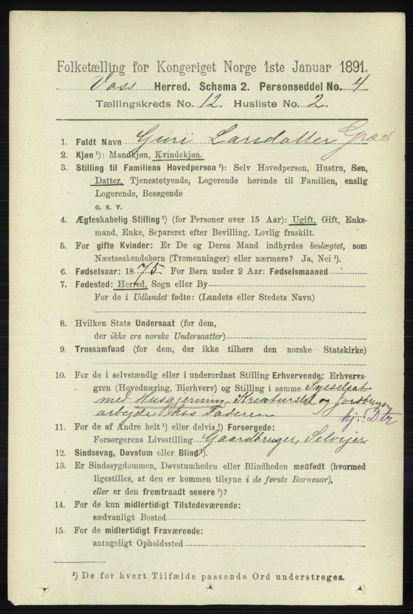 RA, 1891 census for 1235 Voss, 1891, p. 6488