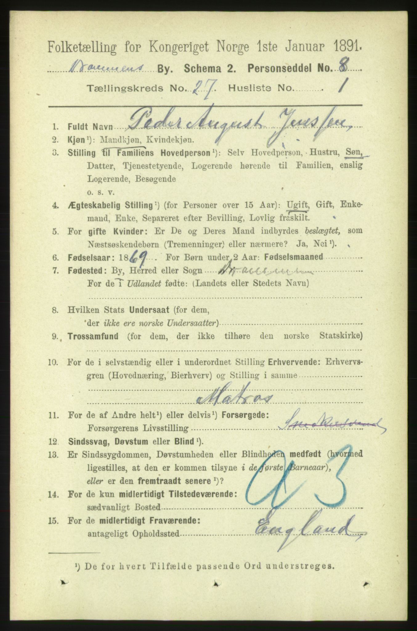 RA, 1891 census for 0602 Drammen, 1891, p. 16325