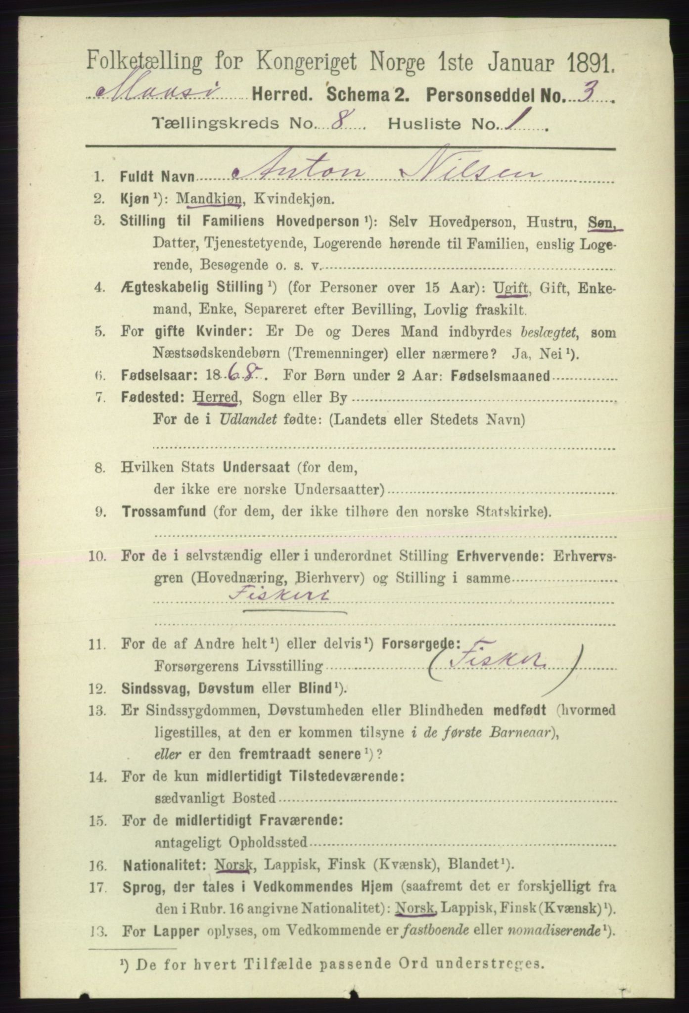 RA, 1891 census for 2018 Måsøy, 1891, p. 1524