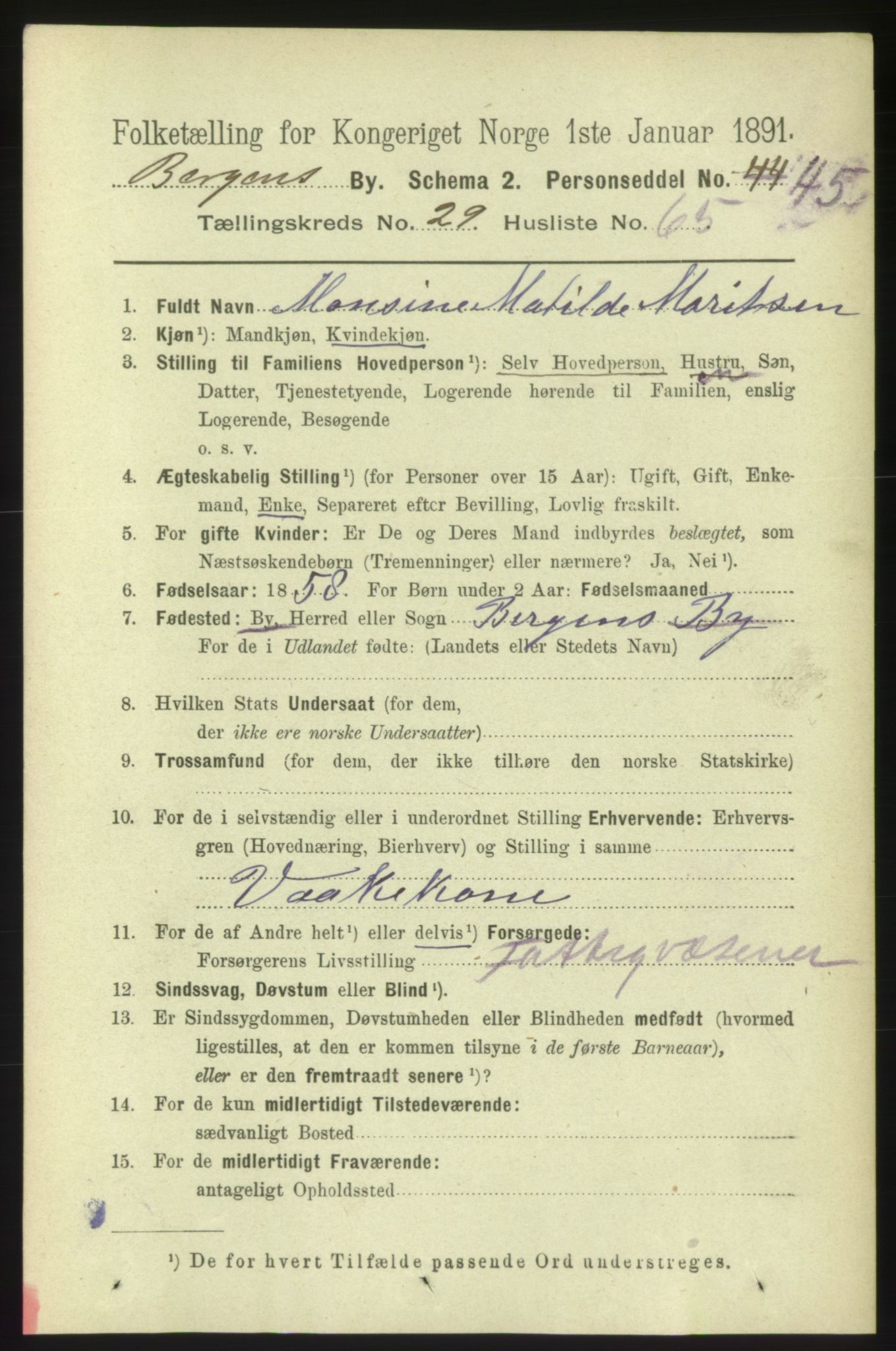 RA, 1891 Census for 1301 Bergen, 1891, p. 38088