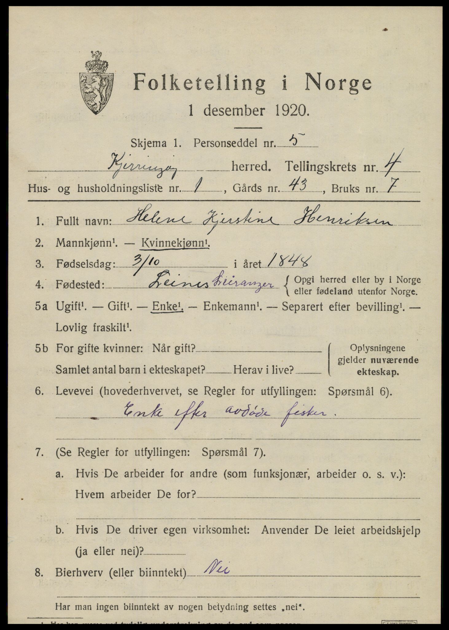 SAT, 1920 census for Kjerringøy, 1920, p. 1833