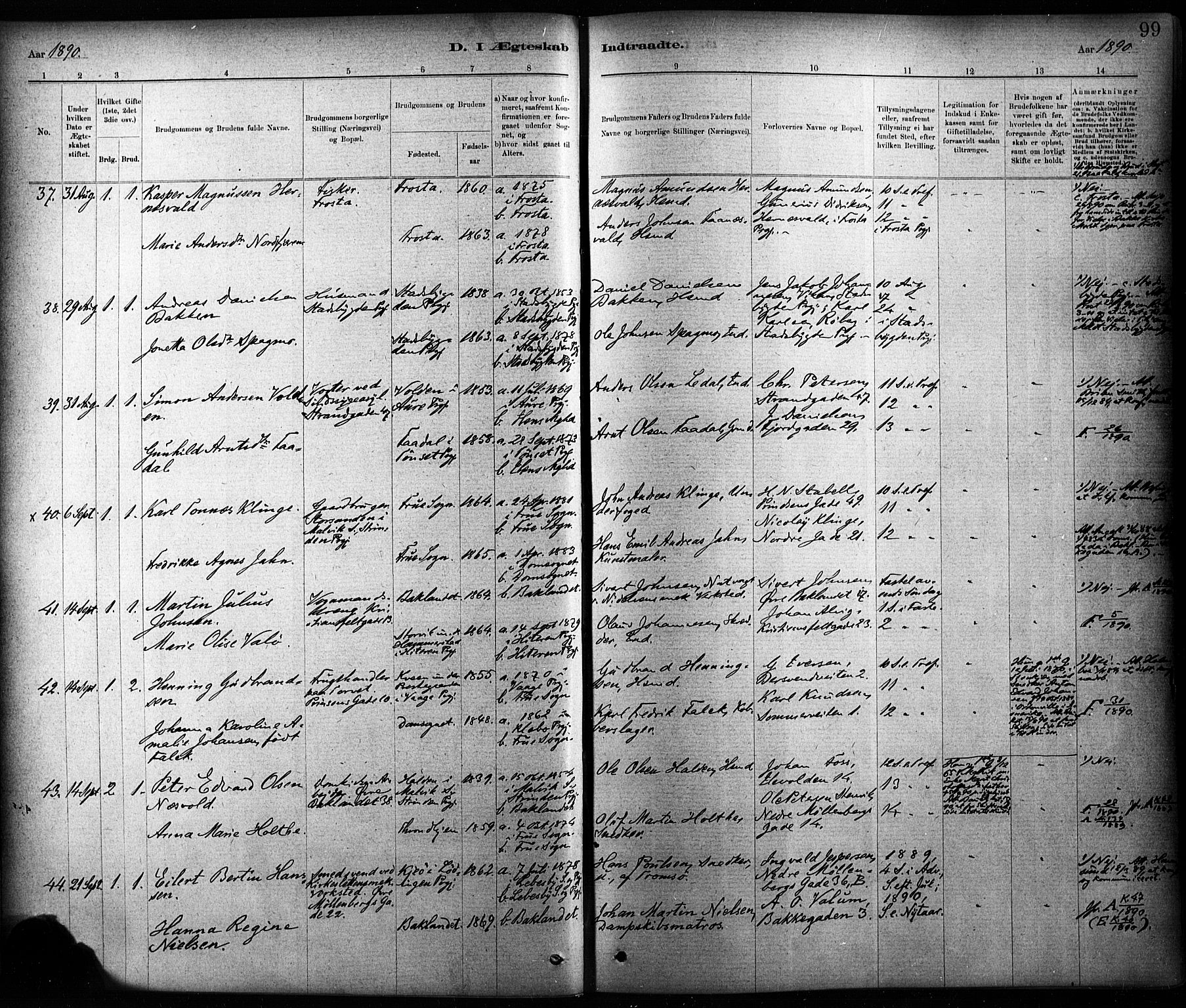 Ministerialprotokoller, klokkerbøker og fødselsregistre - Sør-Trøndelag, AV/SAT-A-1456/604/L0189: Parish register (official) no. 604A10, 1878-1892, p. 99