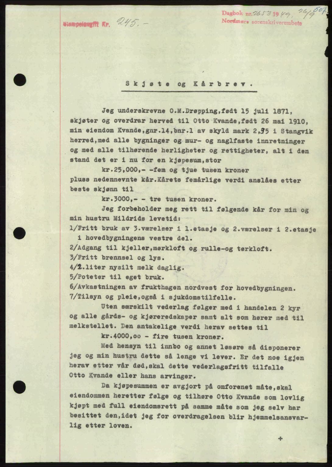 Nordmøre sorenskriveri, AV/SAT-A-4132/1/2/2Ca: Mortgage book no. A112, 1949-1949, Diary no: : 2653/1949