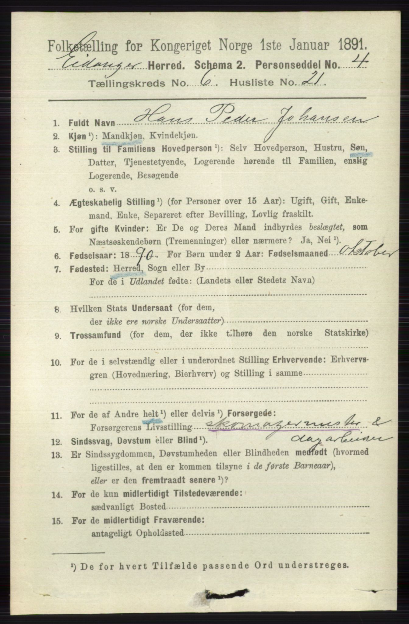 RA, 1891 census for 0813 Eidanger, 1891, p. 2724