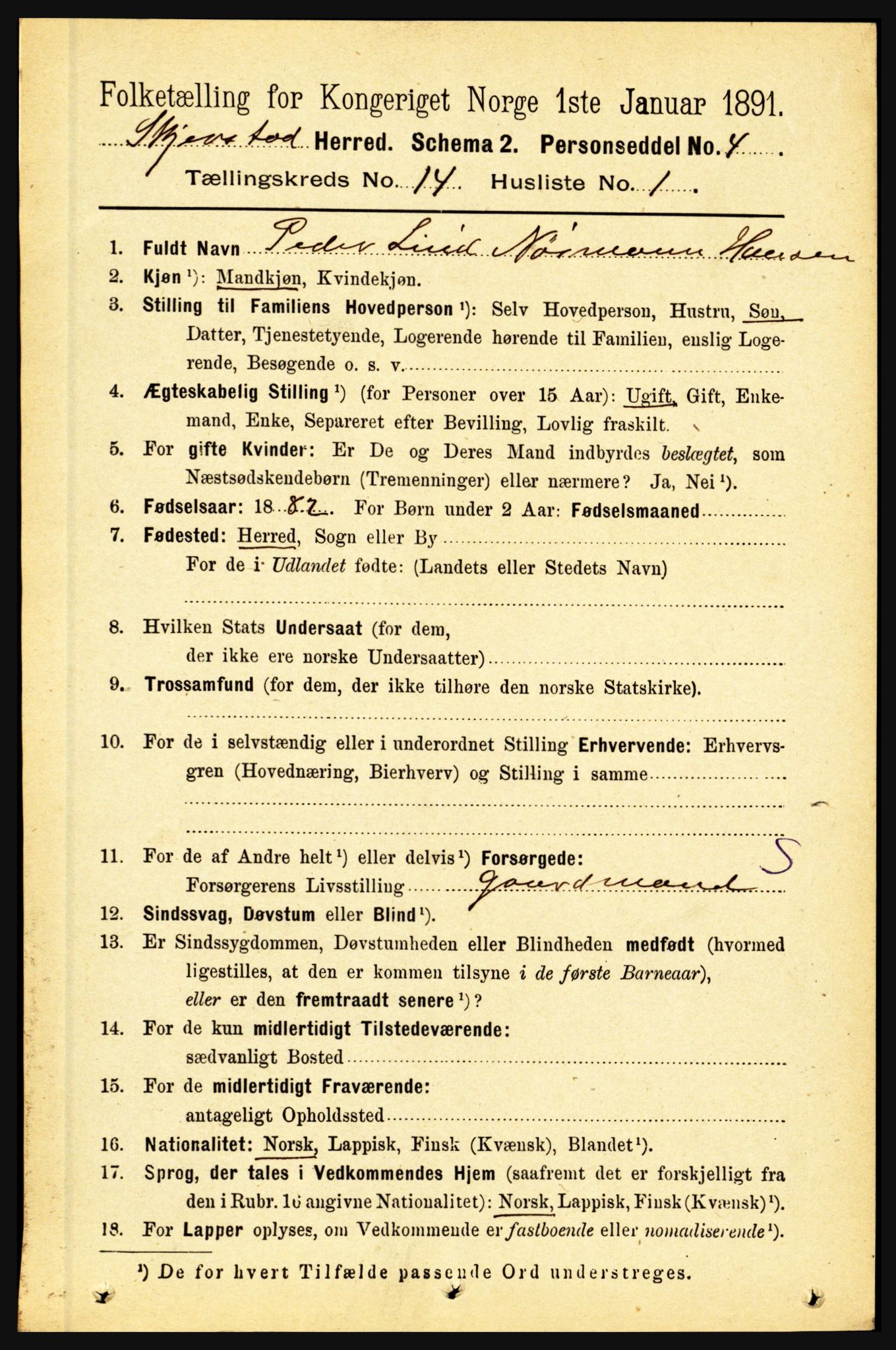 RA, 1891 census for 1842 Skjerstad, 1891, p. 5019