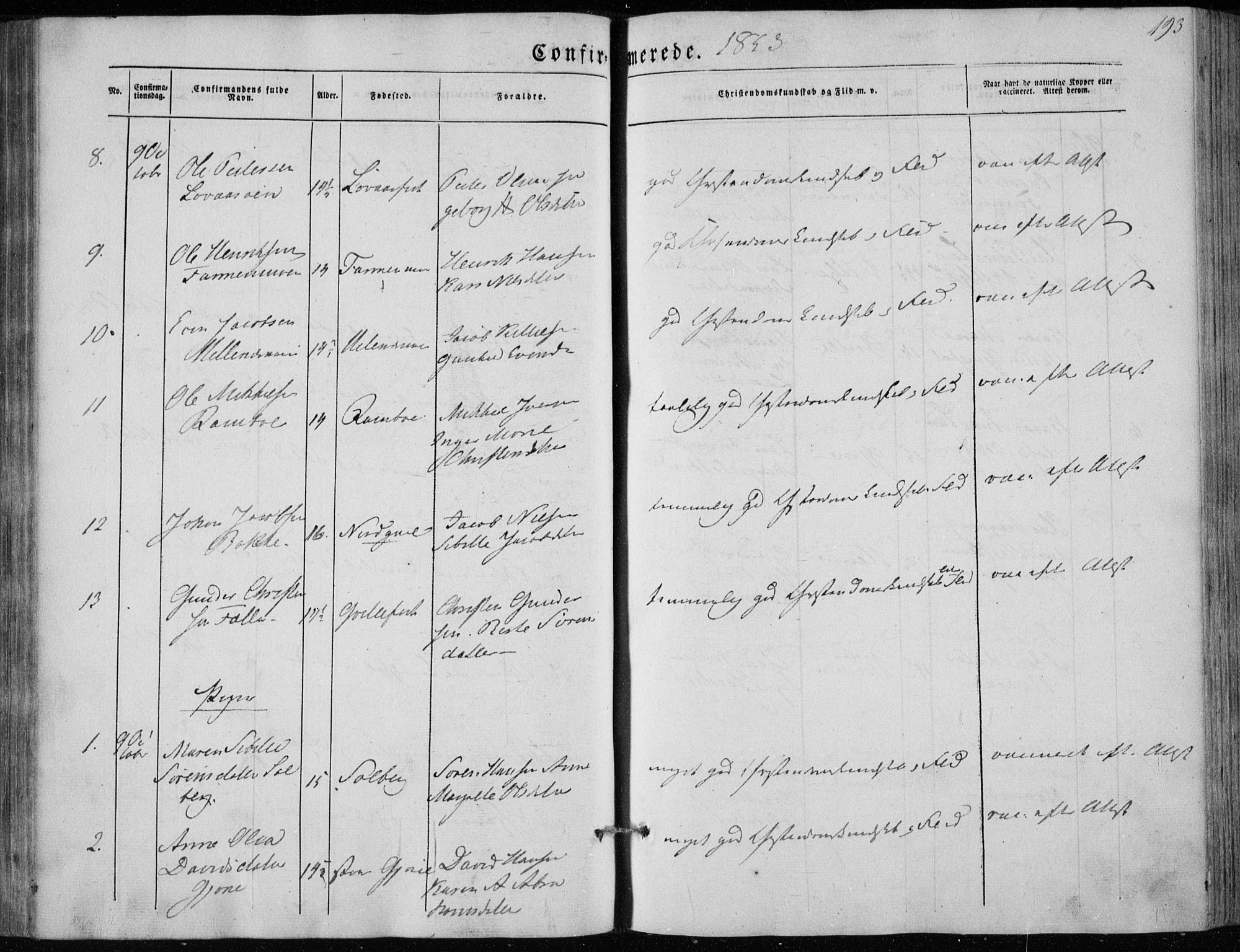 Hedrum kirkebøker, AV/SAKO-A-344/F/Fa/L0006: Parish register (official) no. I 6, 1849-1857, p. 193