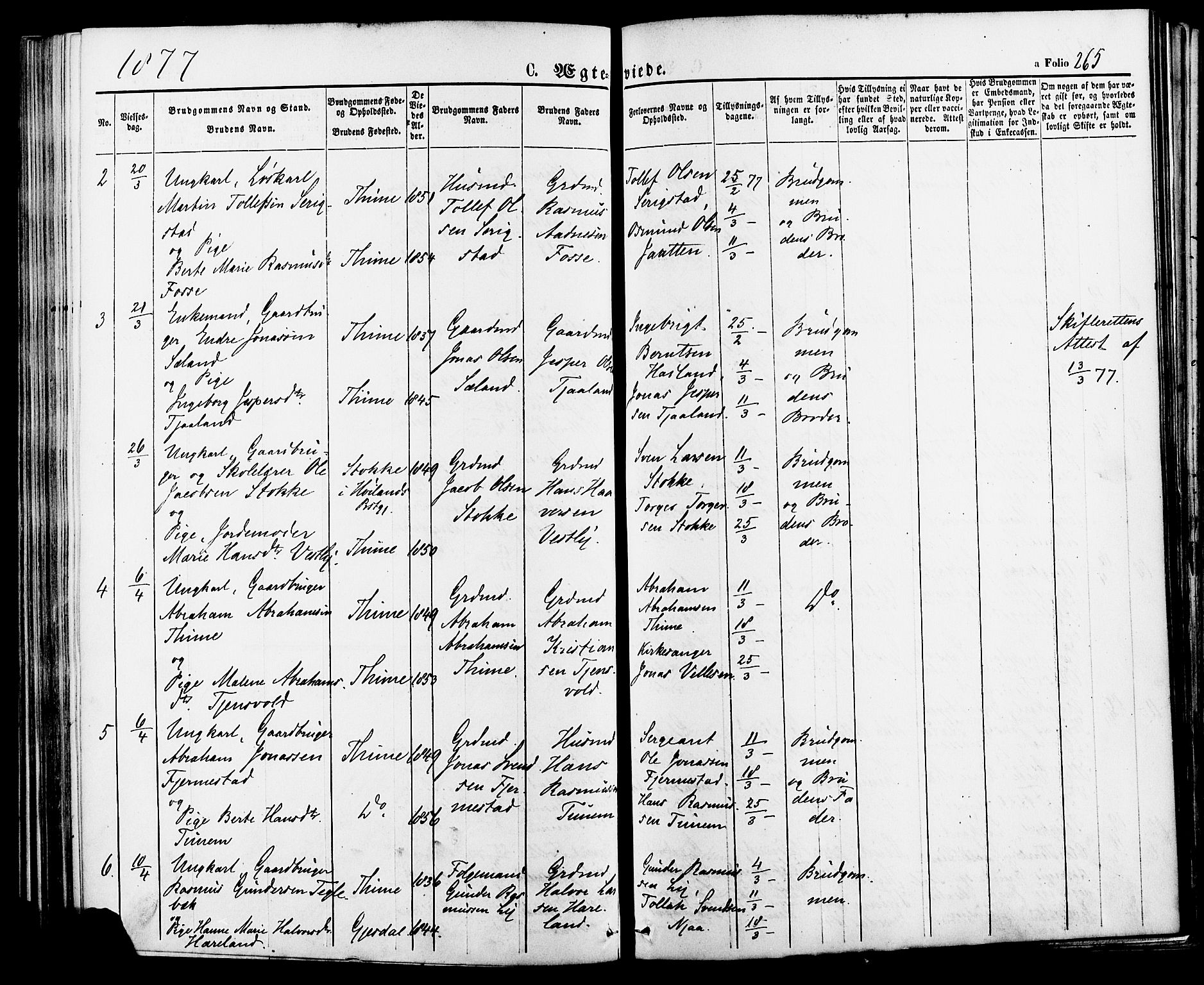 Lye sokneprestkontor, SAST/A-101794/001/30BA/L0008: Parish register (official) no. A 7, 1872-1881, p. 265