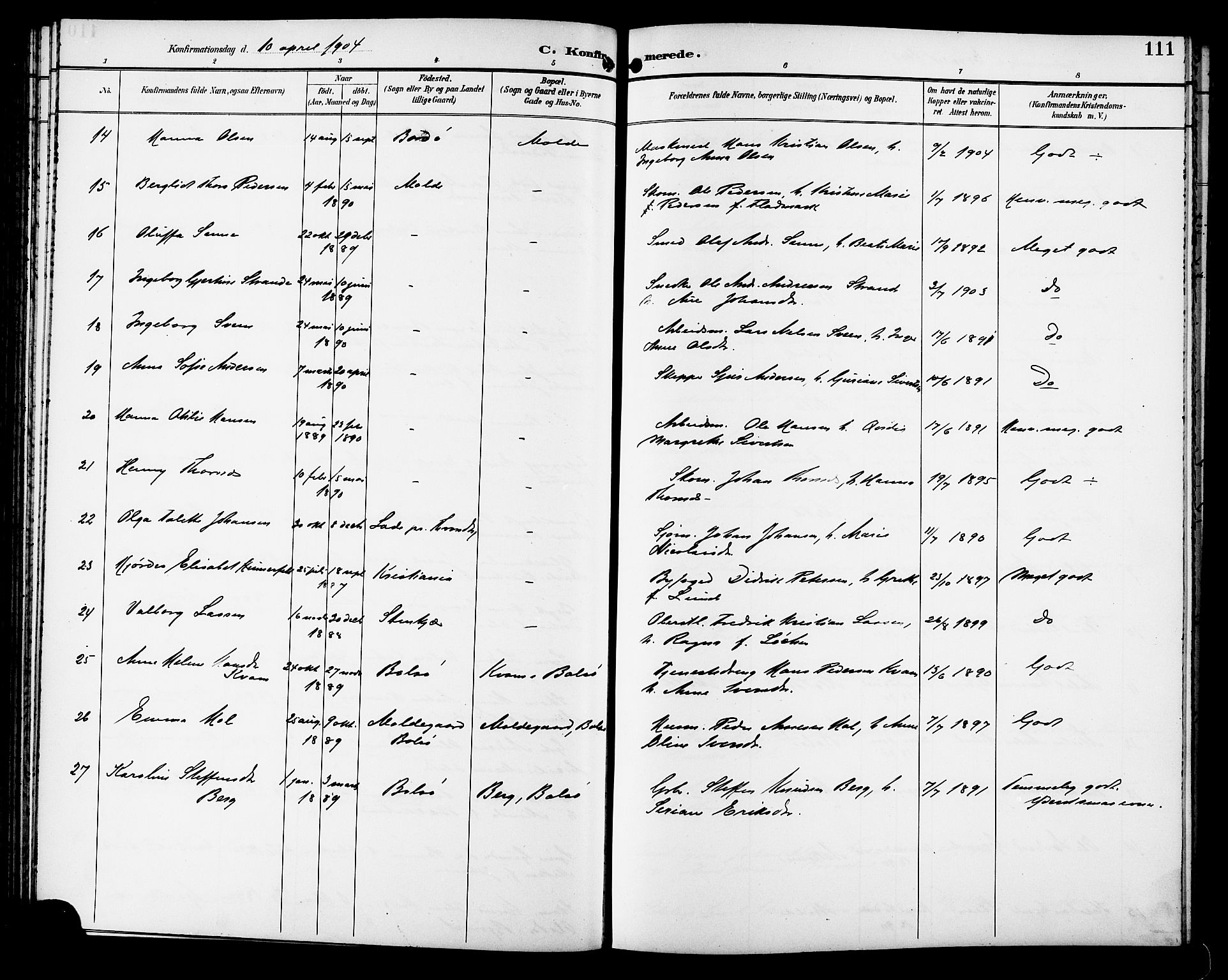 Ministerialprotokoller, klokkerbøker og fødselsregistre - Møre og Romsdal, SAT/A-1454/558/L0702: Parish register (copy) no. 558C03, 1894-1915, p. 111
