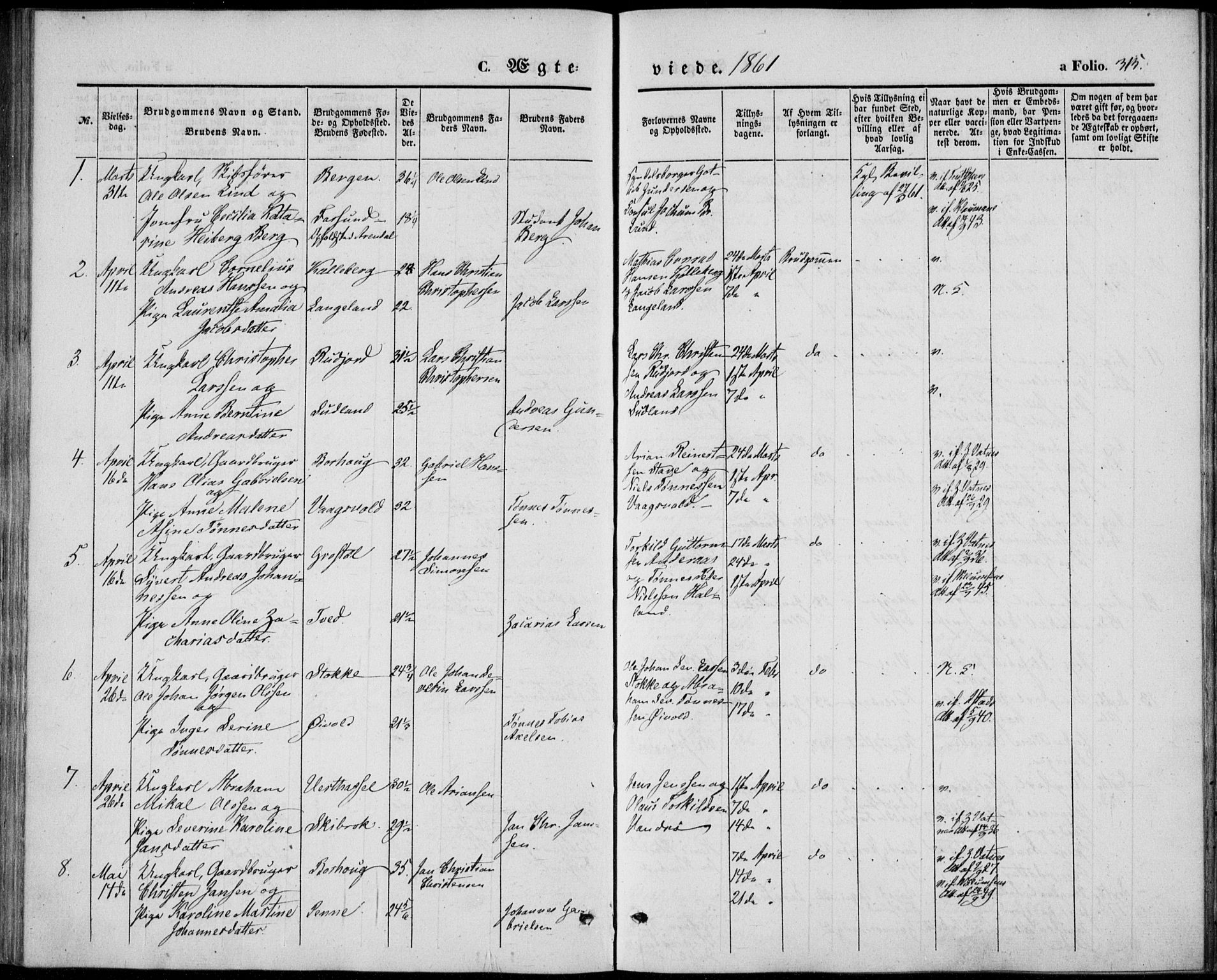 Lista sokneprestkontor, SAK/1111-0027/F/Fb/L0002: Parish register (copy) no. B 2, 1847-1862, p. 315