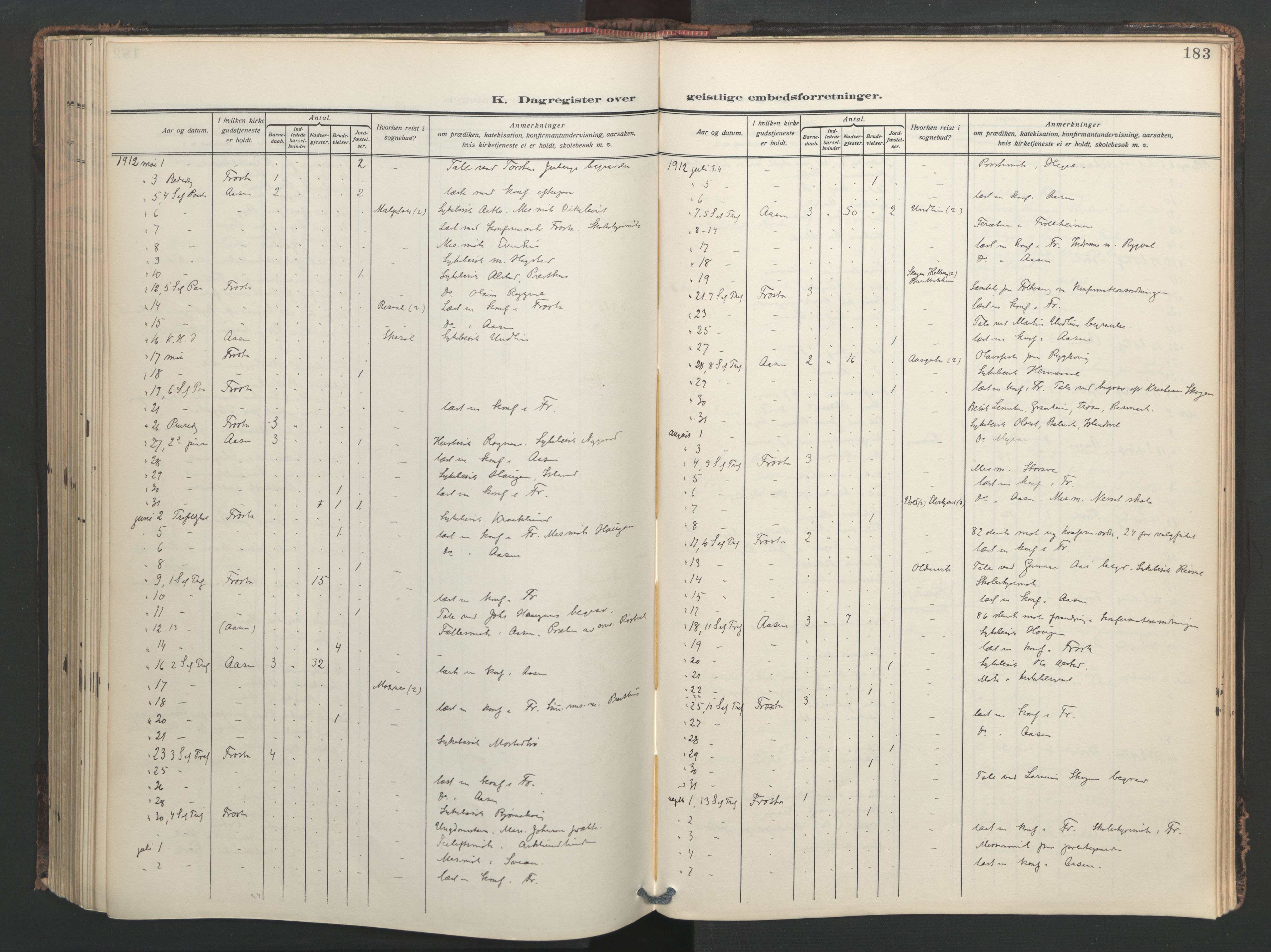 Ministerialprotokoller, klokkerbøker og fødselsregistre - Nord-Trøndelag, SAT/A-1458/713/L0123: Parish register (official) no. 713A12, 1911-1925, p. 183