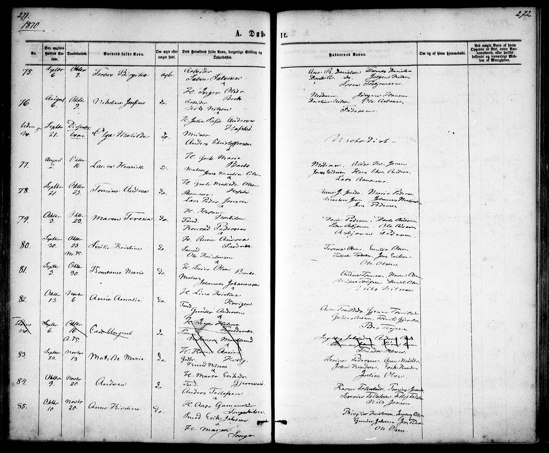 Tromøy sokneprestkontor, AV/SAK-1111-0041/F/Fa/L0008: Parish register (official) no. A 8, 1870-1877, p. 271-272