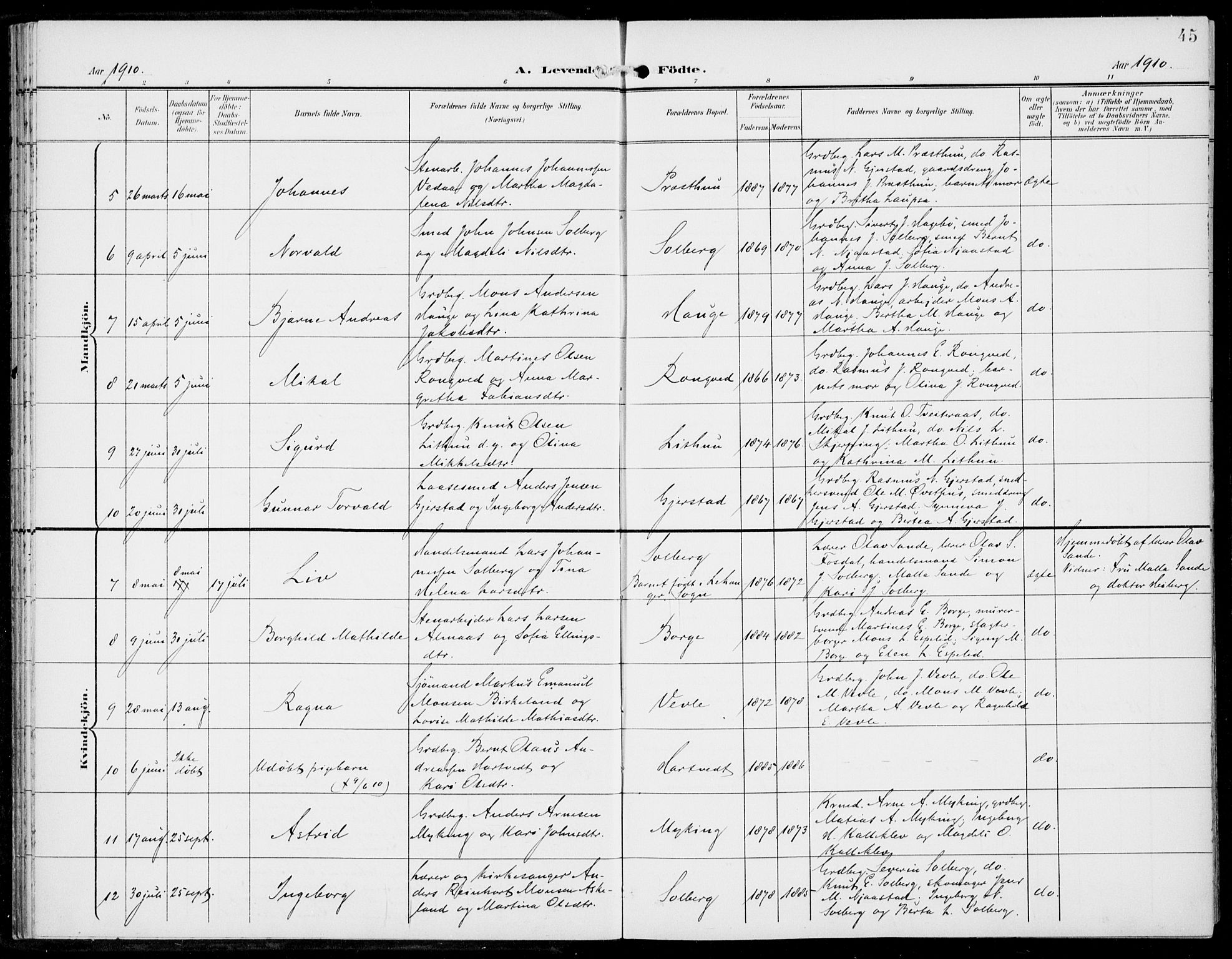 Haus sokneprestembete, SAB/A-75601/H/Haa: Parish register (official) no. C  2, 1900-1915, p. 45