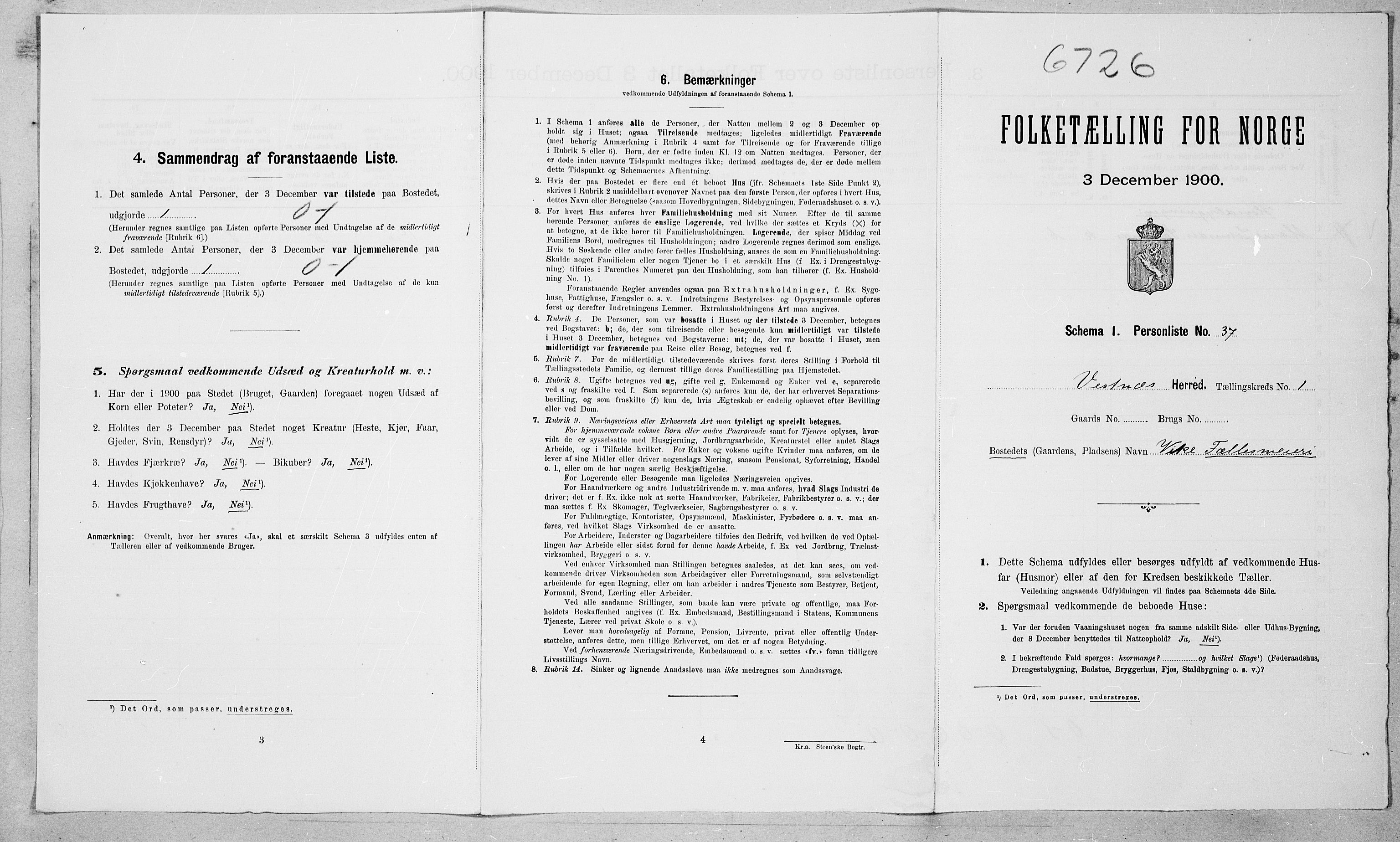 SAT, 1900 census for Vestnes, 1900, p. 128