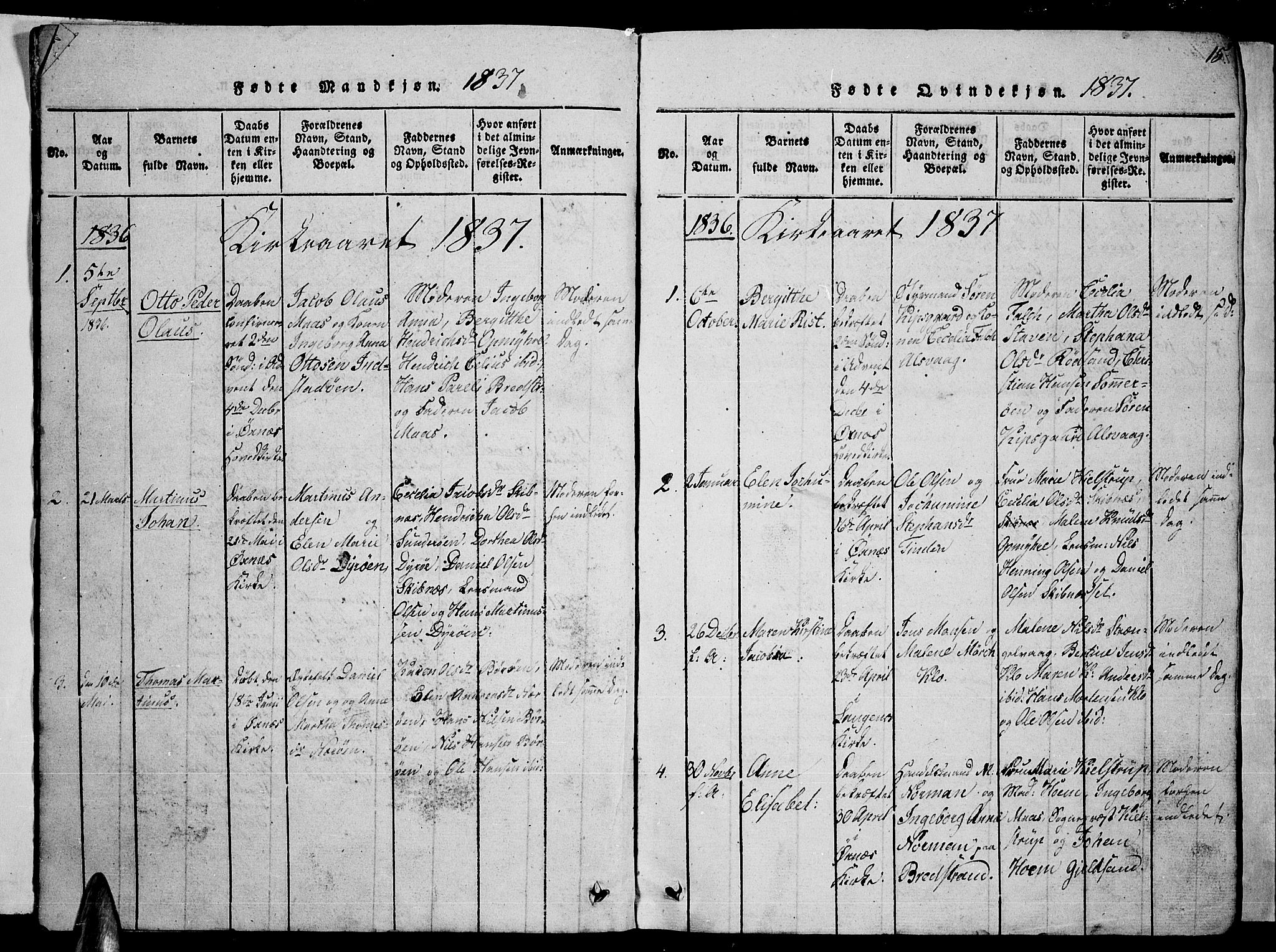 Ministerialprotokoller, klokkerbøker og fødselsregistre - Nordland, AV/SAT-A-1459/893/L1346: Parish register (copy) no. 893C01, 1820-1858, p. 14-15