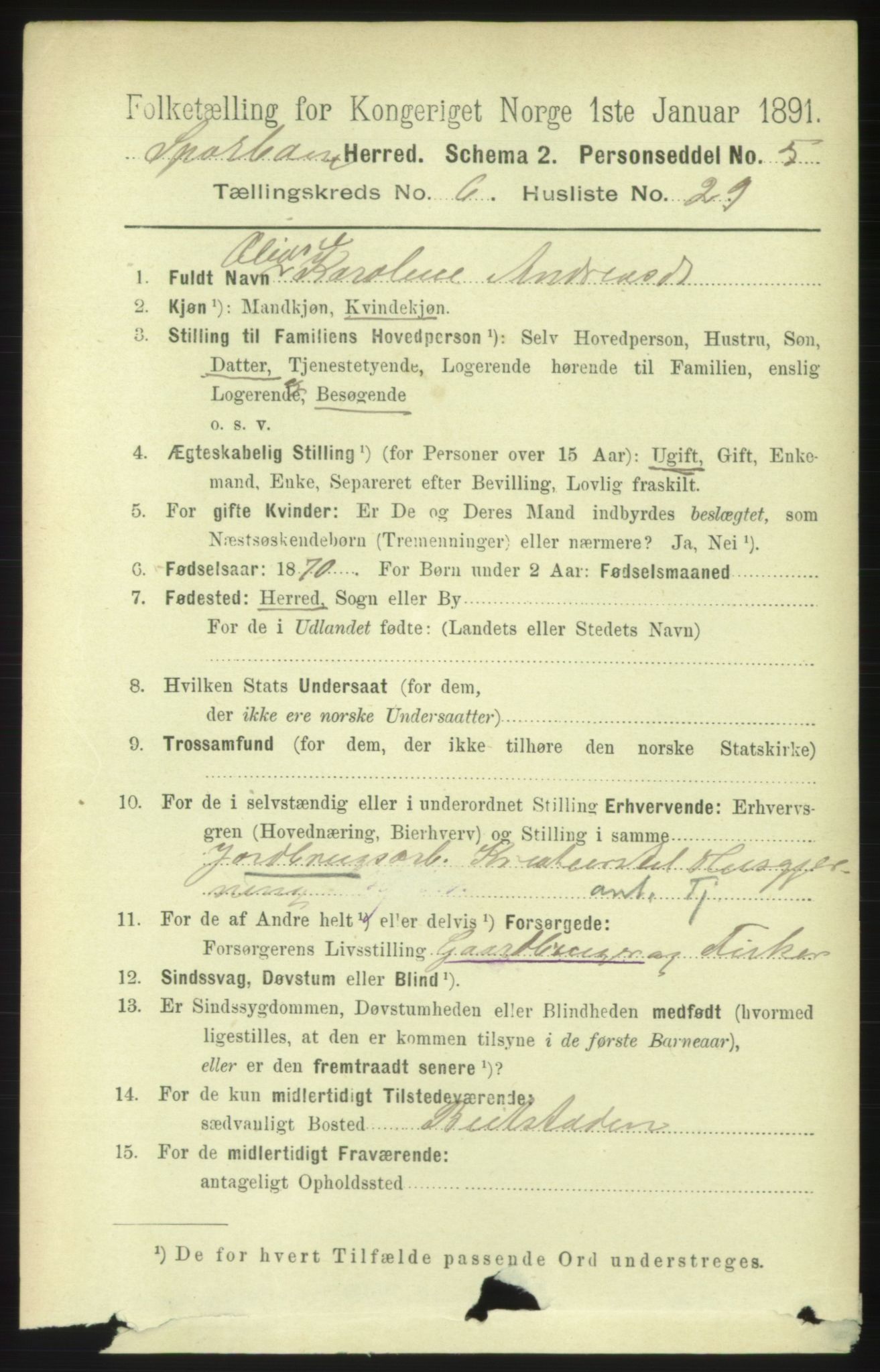 RA, 1891 census for 1731 Sparbu, 1891, p. 2333