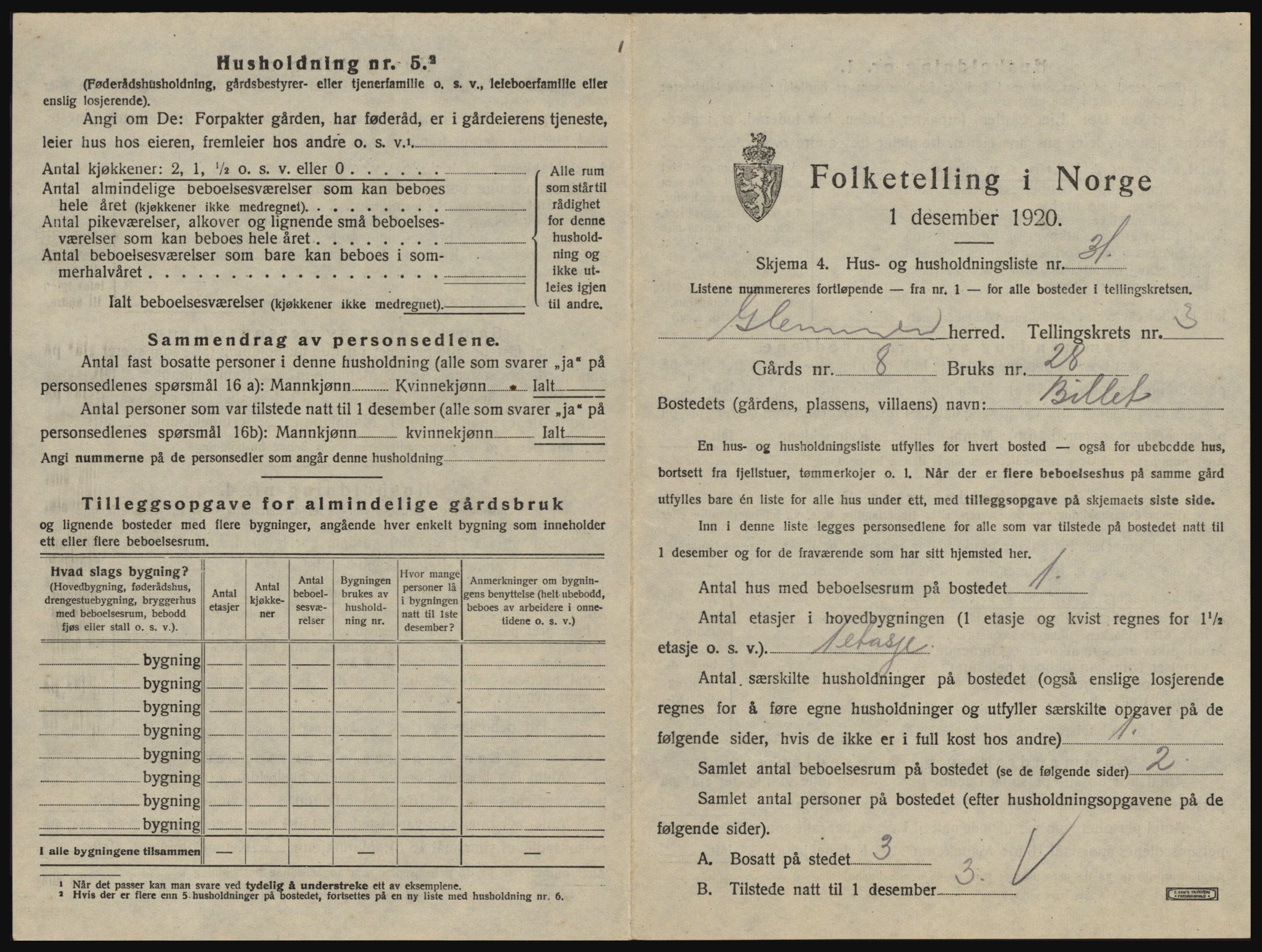 SAO, 1920 census for Glemmen, 1920, p. 509