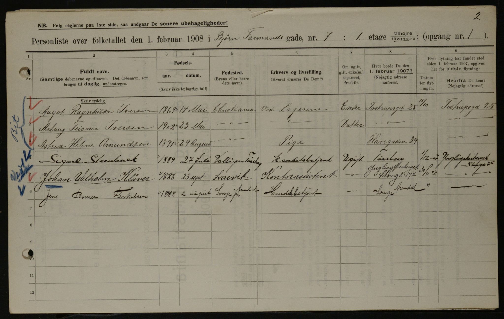 OBA, Municipal Census 1908 for Kristiania, 1908, p. 6472