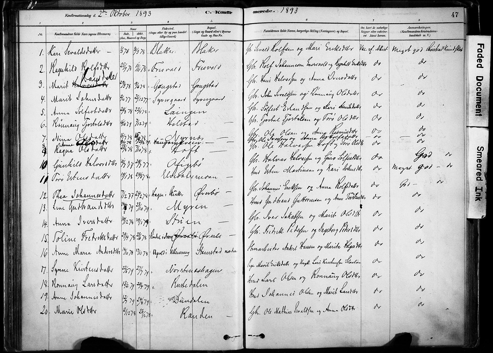 Lom prestekontor, SAH/PREST-070/K/L0009: Parish register (official) no. 9, 1878-1907, p. 47