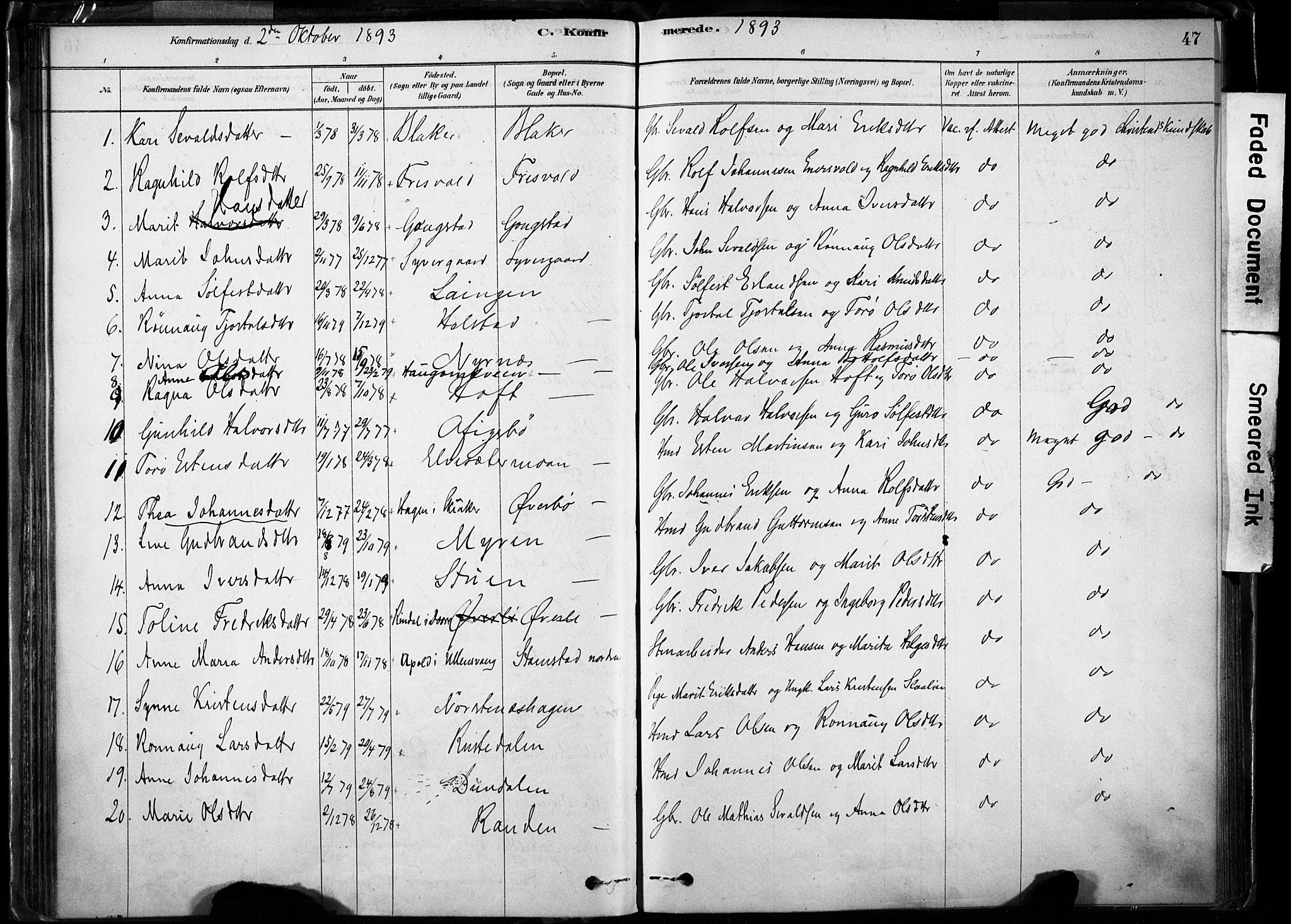 Lom prestekontor, AV/SAH-PREST-070/K/L0009: Parish register (official) no. 9, 1878-1907, p. 47