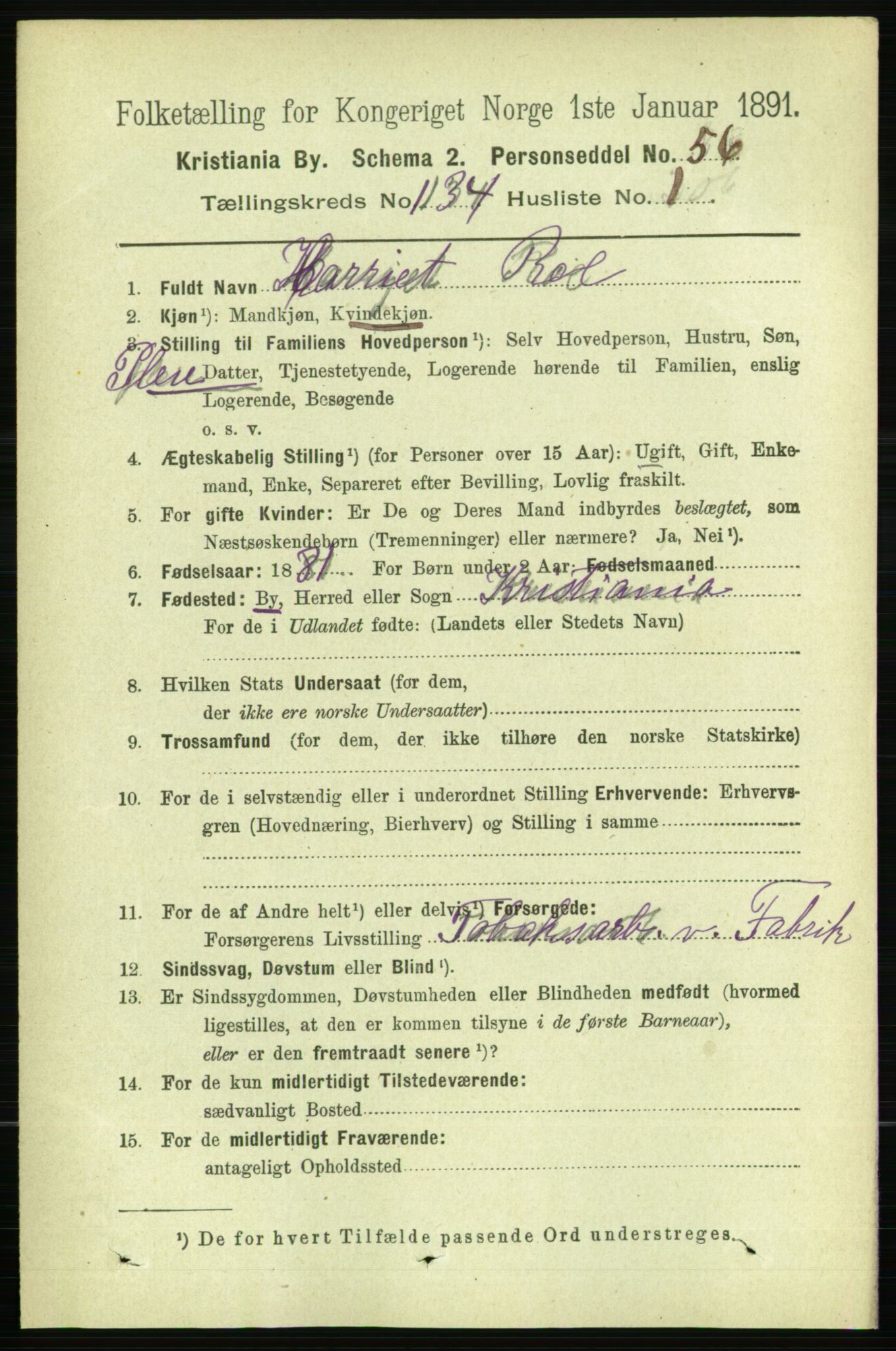 RA, 1891 census for 0301 Kristiania, 1891, p. 73561