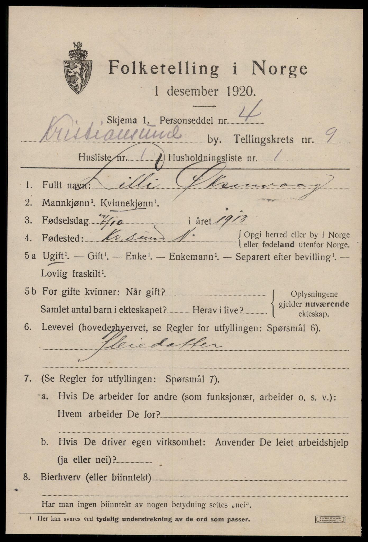 SAT, 1920 census for Kristiansund, 1920, p. 21379