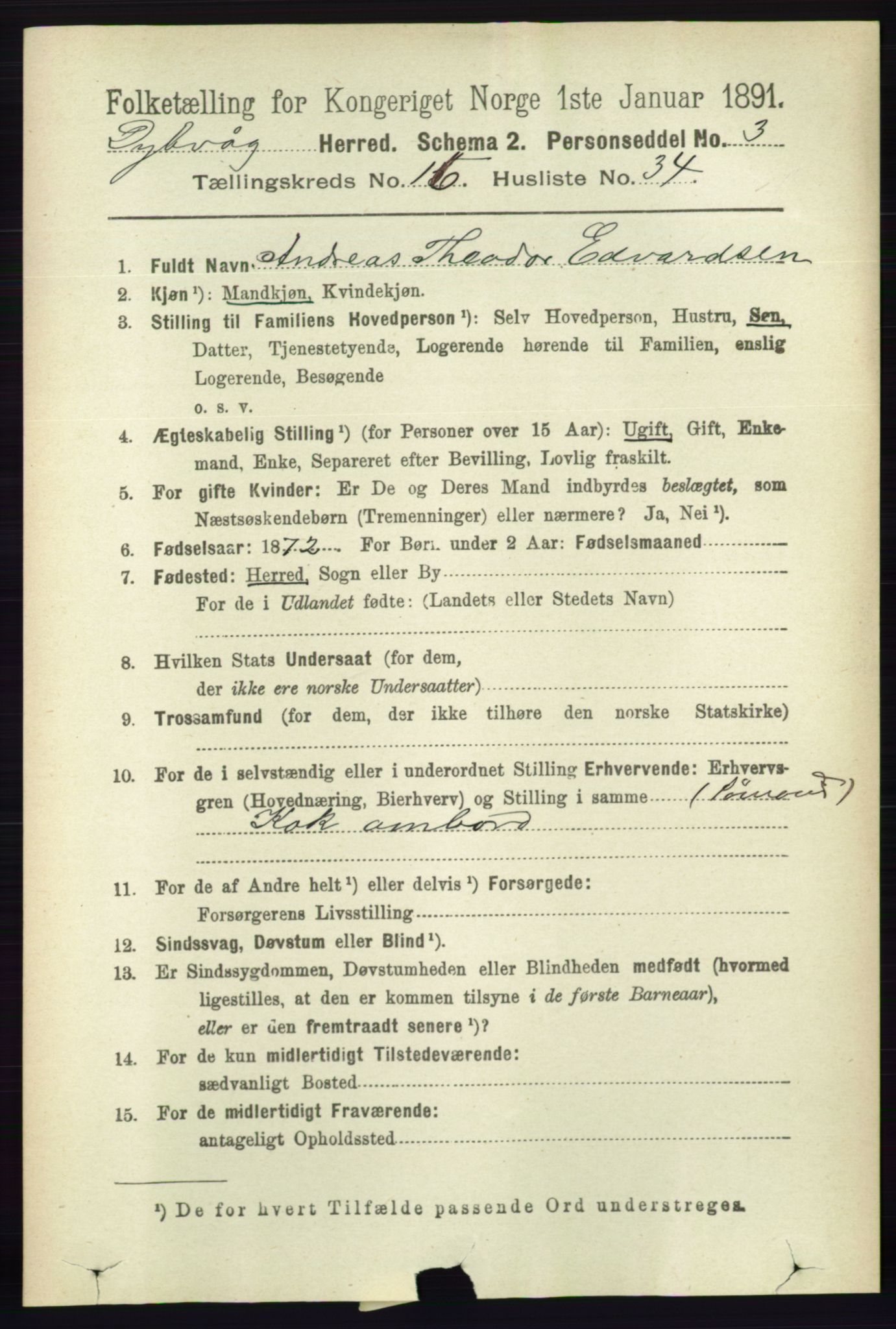 RA, 1891 census for 0915 Dypvåg, 1891, p. 6610
