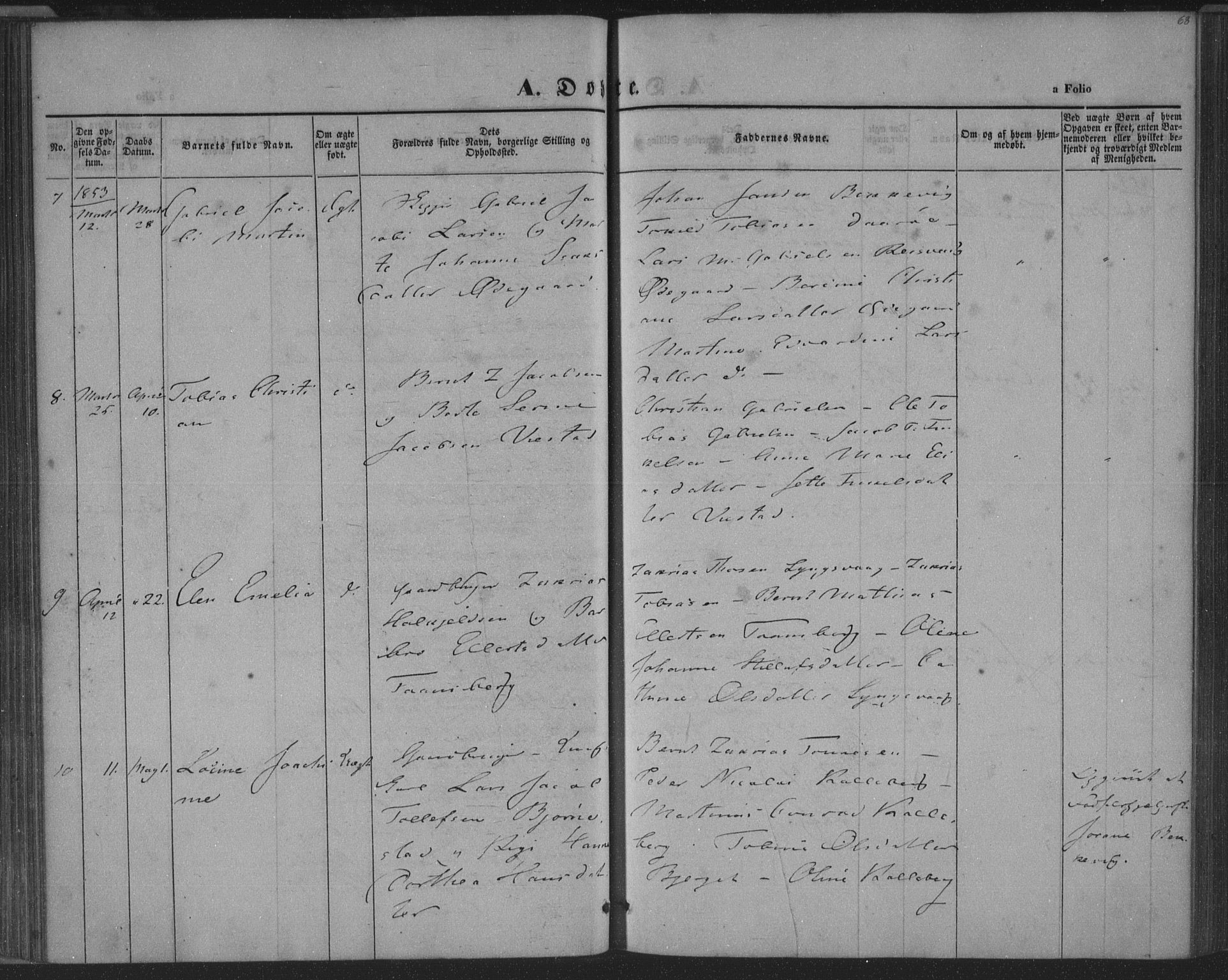 Herad sokneprestkontor, SAK/1111-0018/F/Fa/Fab/L0003: Parish register (official) no. A 3, 1844-1853, p. 68