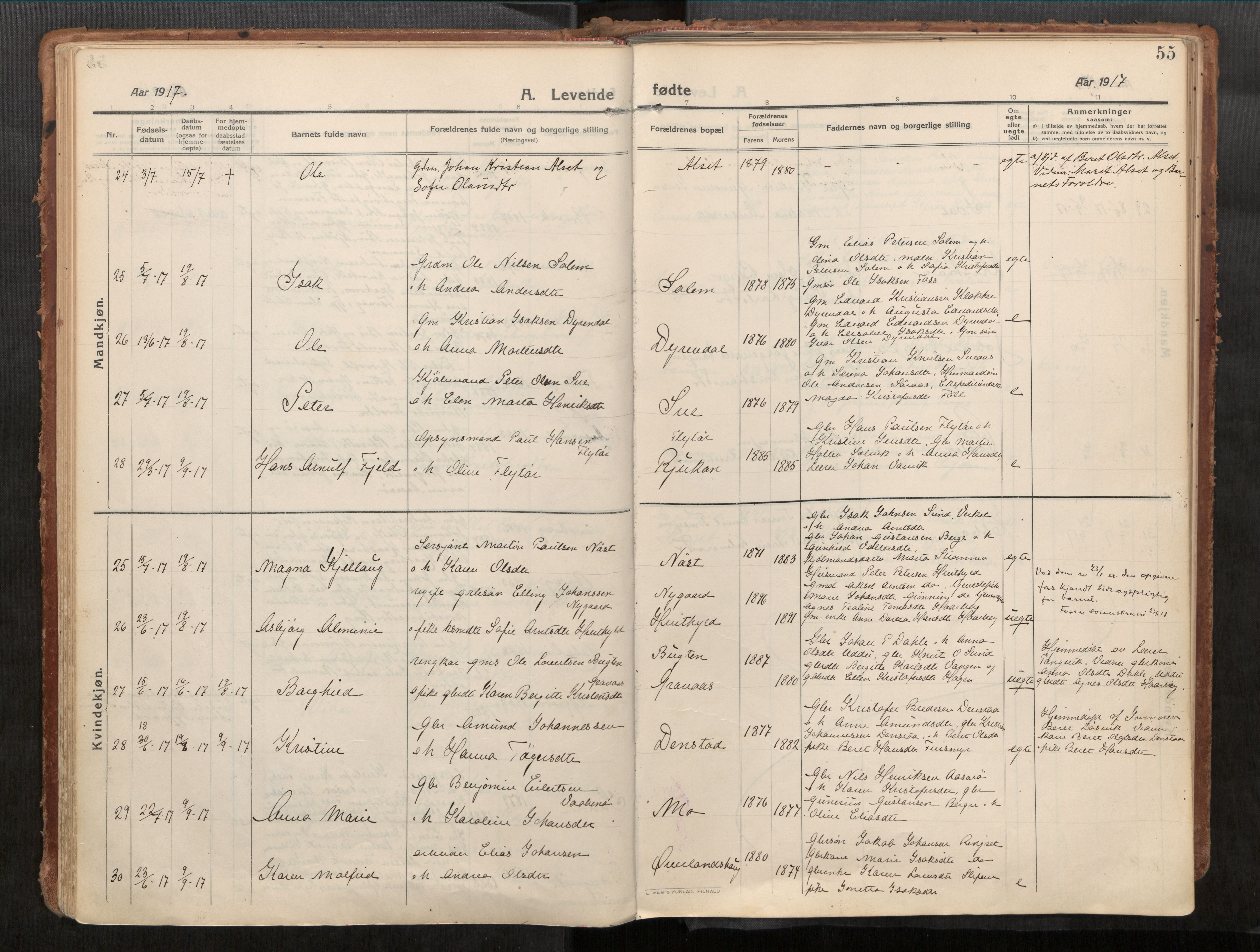 Stadsbygd sokneprestkontor, AV/SAT-A-1117/1/I/I1/I1a/L0001: Parish register (official) no. 1, 1911-1929, p. 55