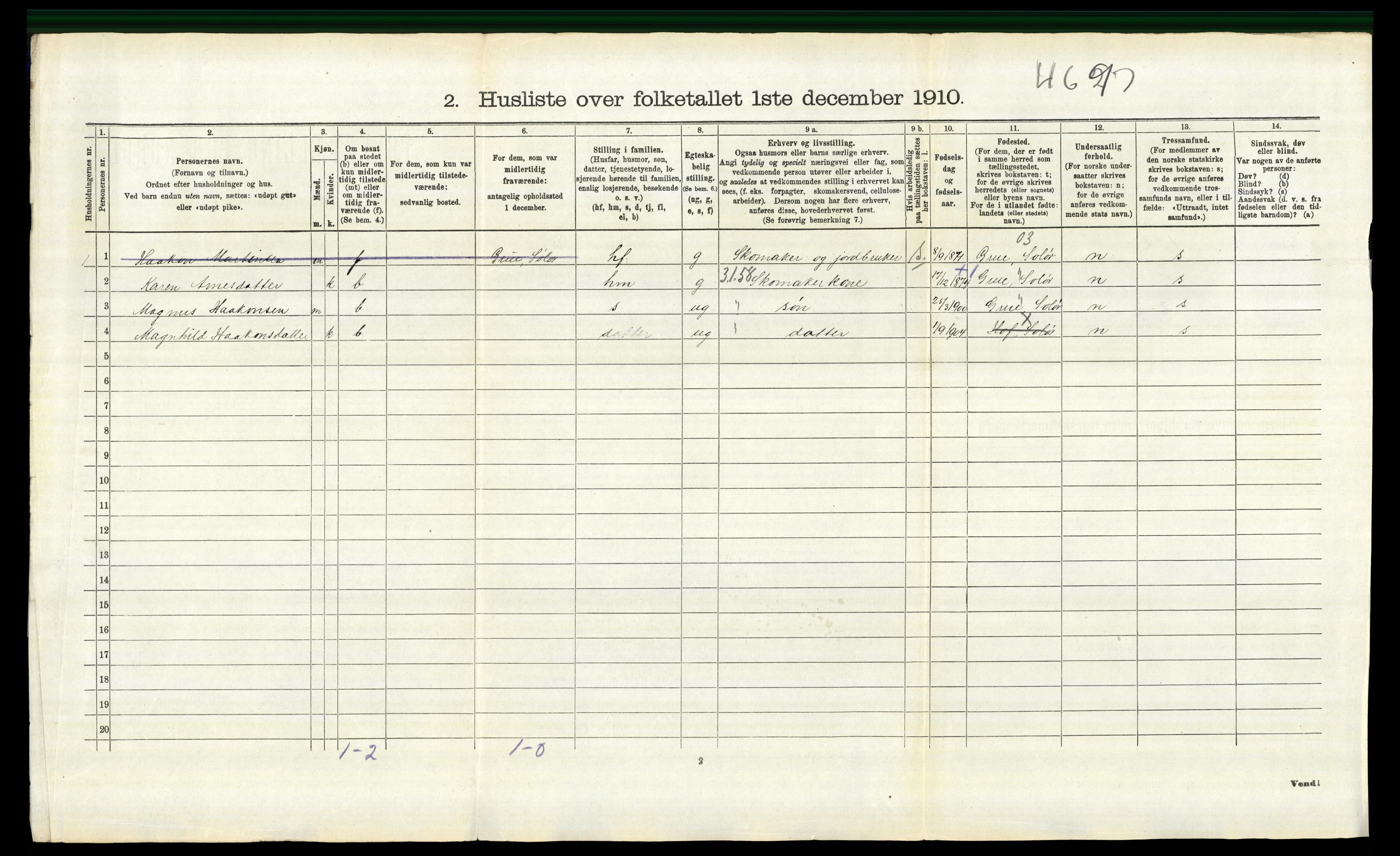 RA, 1910 census for Hof, 1910, p. 539