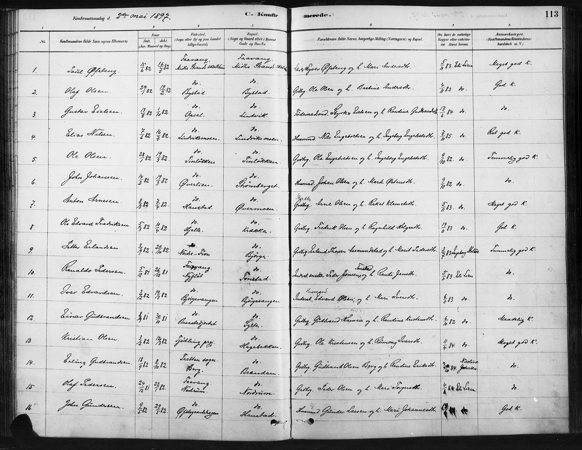 Ringebu prestekontor, SAH/PREST-082/H/Ha/Haa/L0009: Parish register (official) no. 9, 1878-1898, p. 113