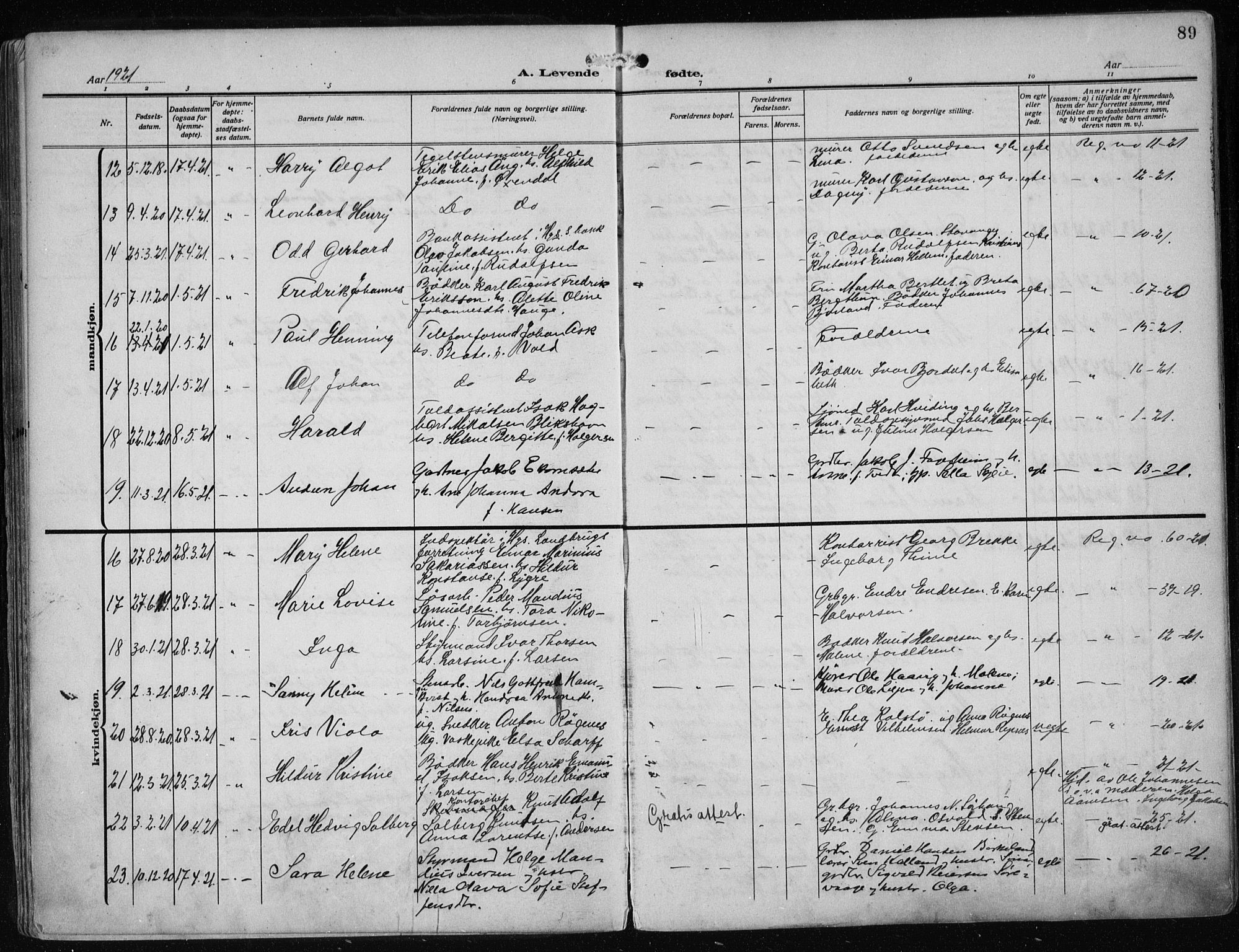 Haugesund sokneprestkontor, AV/SAST-A -101863/H/Ha/Haa/L0010: Parish register (official) no. A 10, 1909-1935, p. 89