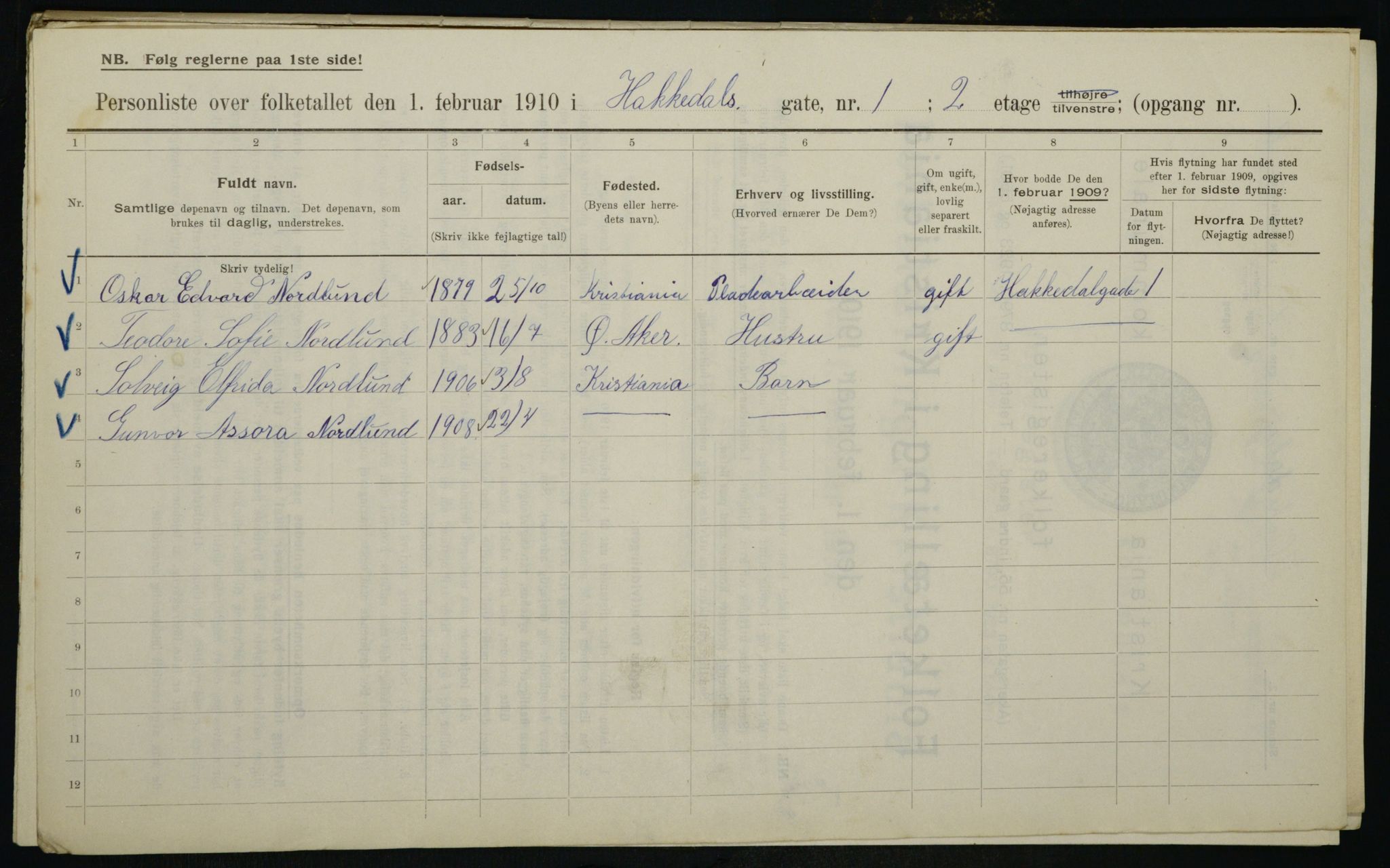 OBA, Municipal Census 1910 for Kristiania, 1910, p. 31932