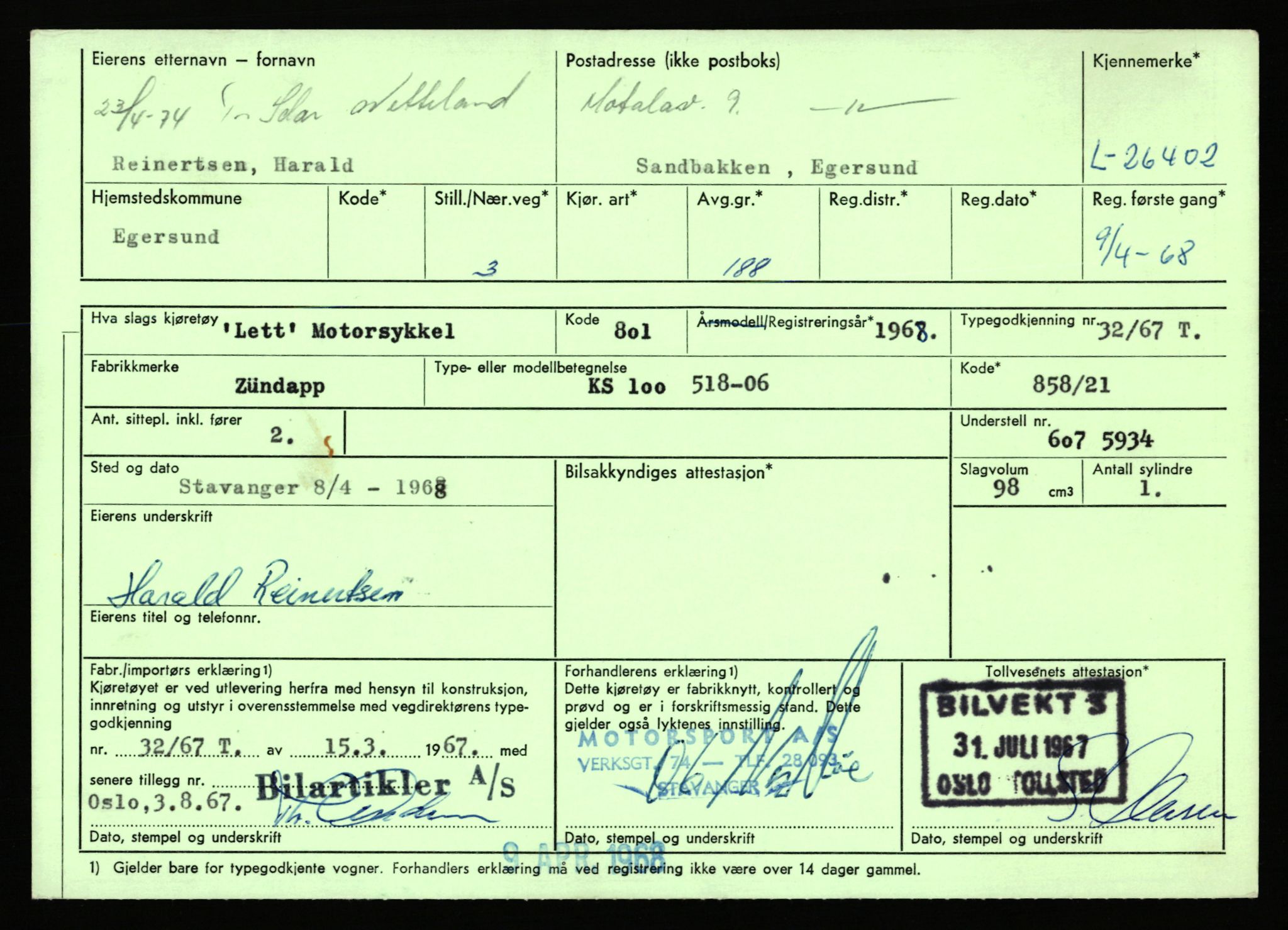 Stavanger trafikkstasjon, AV/SAST-A-101942/0/F/L0044: L-26300 - L-26999, 1930-1971, p. 287