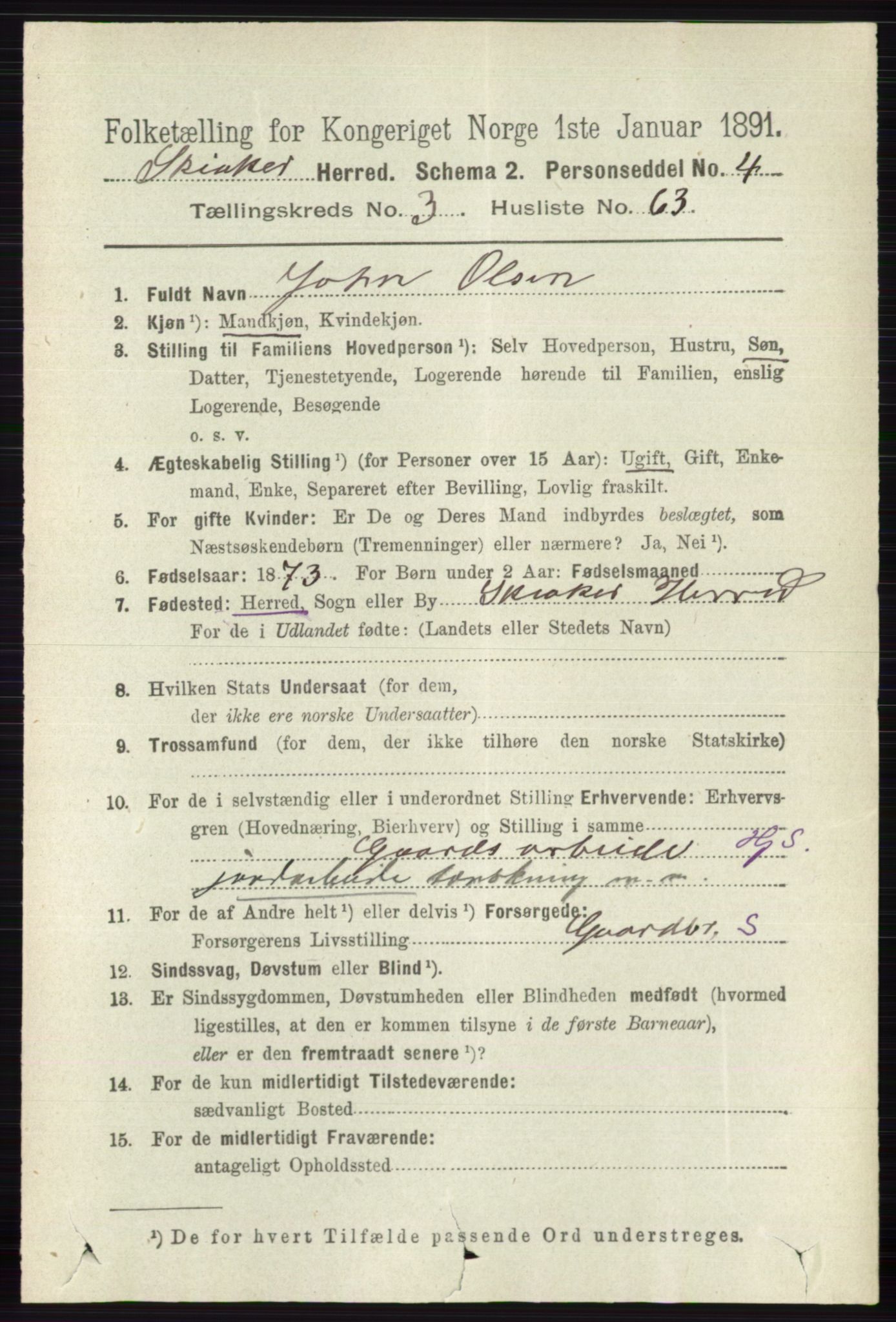 RA, 1891 census for 0513 Skjåk, 1891, p. 1289