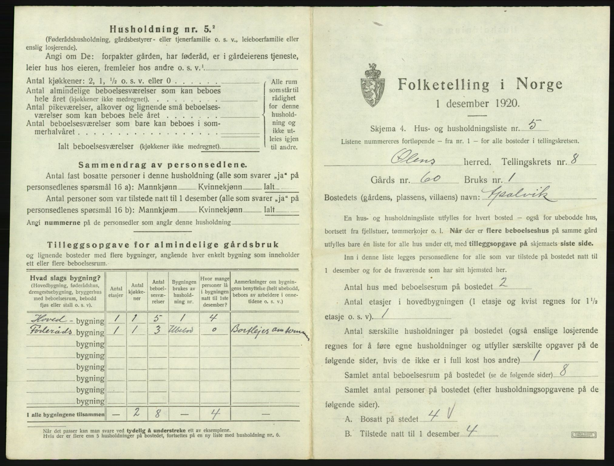 SAB, 1920 census for Ølen, 1920, p. 556