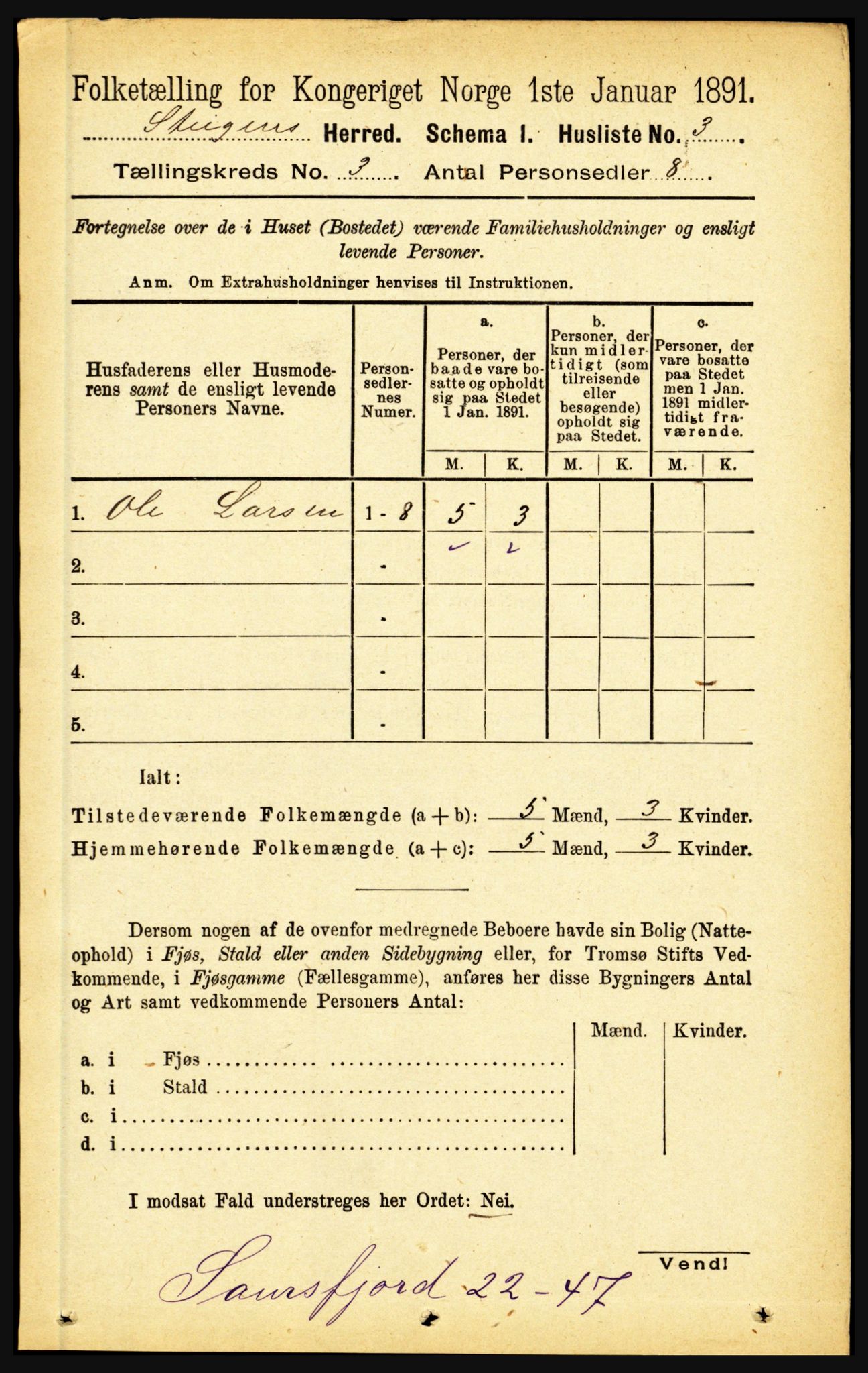 RA, 1891 census for 1848 Steigen, 1891, p. 865