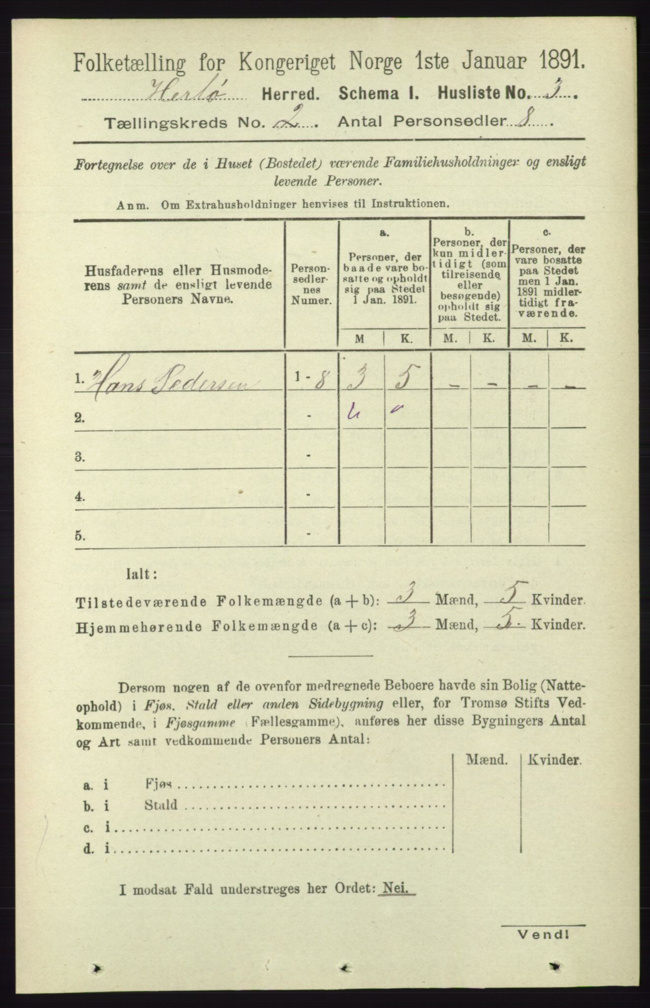 RA, 1891 census for 1258 Herdla, 1891, p. 462