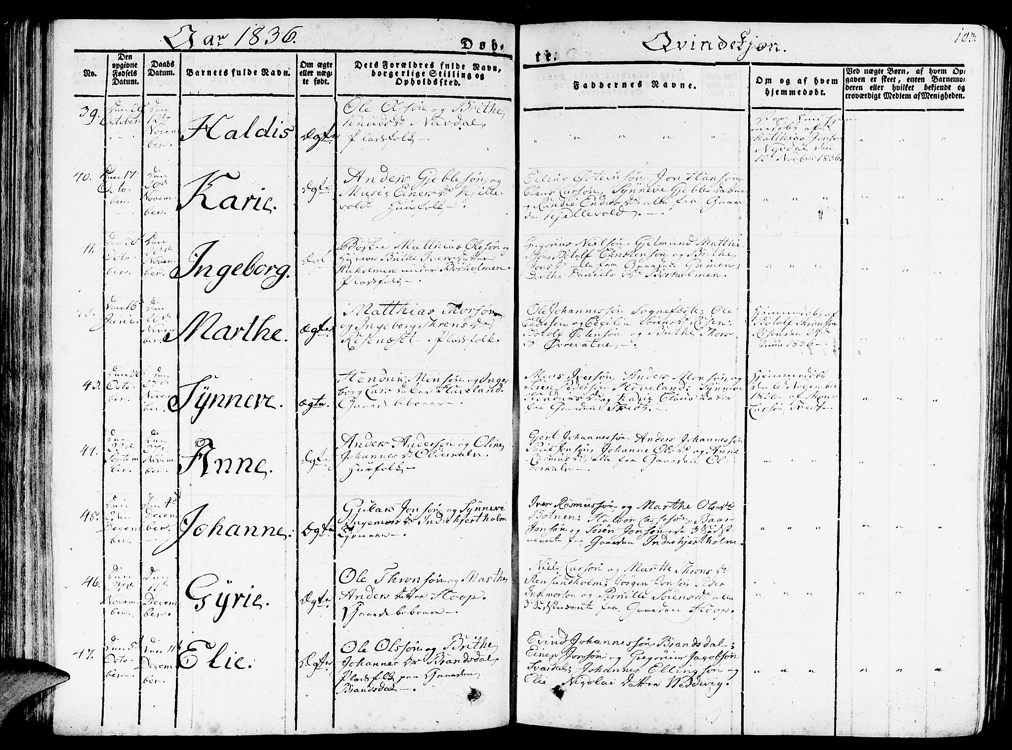 Gulen sokneprestembete, SAB/A-80201/H/Haa/Haaa/L0019: Parish register (official) no. A 19, 1826-1836, p. 103