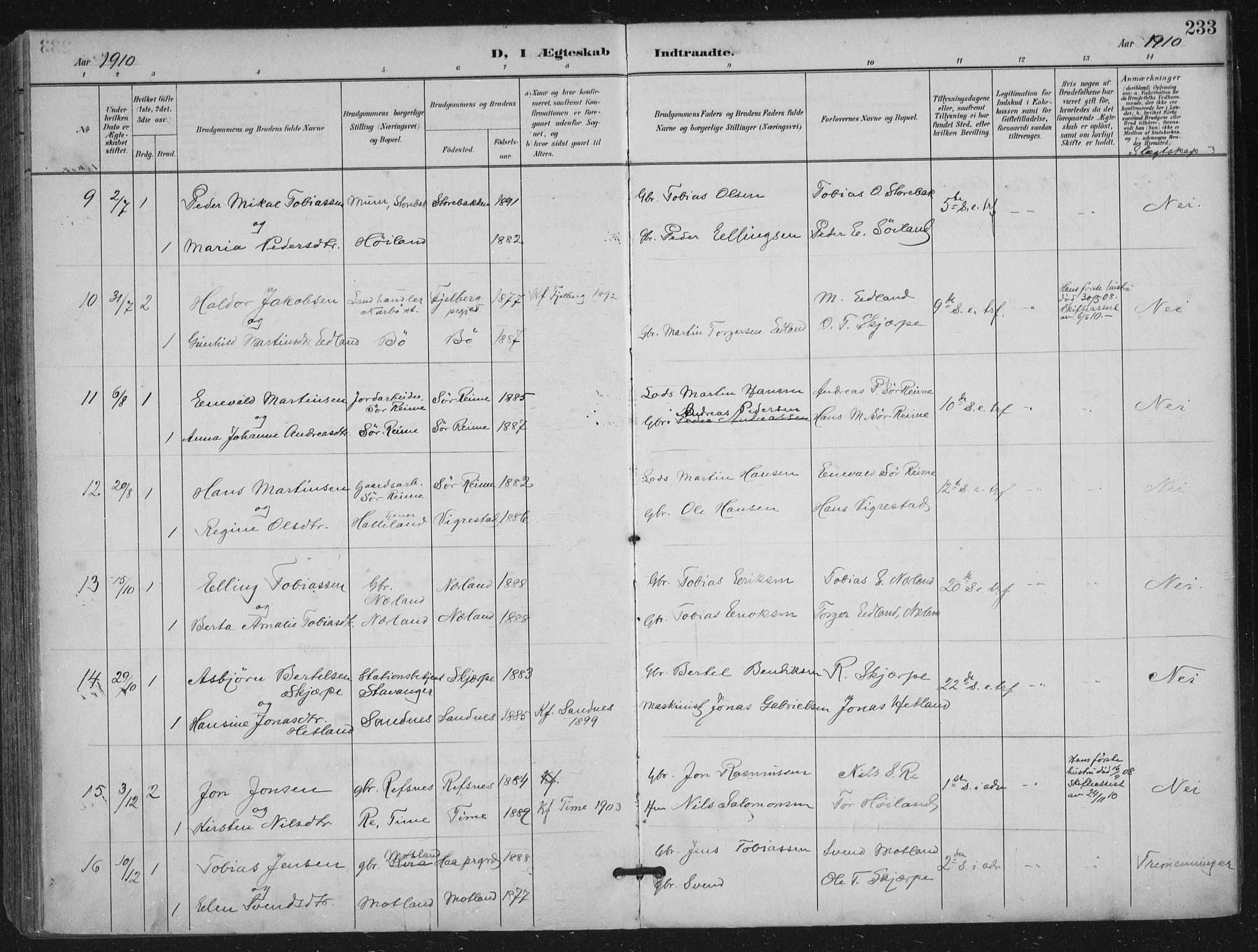 Hå sokneprestkontor, AV/SAST-A-101801/002/B/L0001: Parish register (official) no. A 11, 1897-1924, p. 233