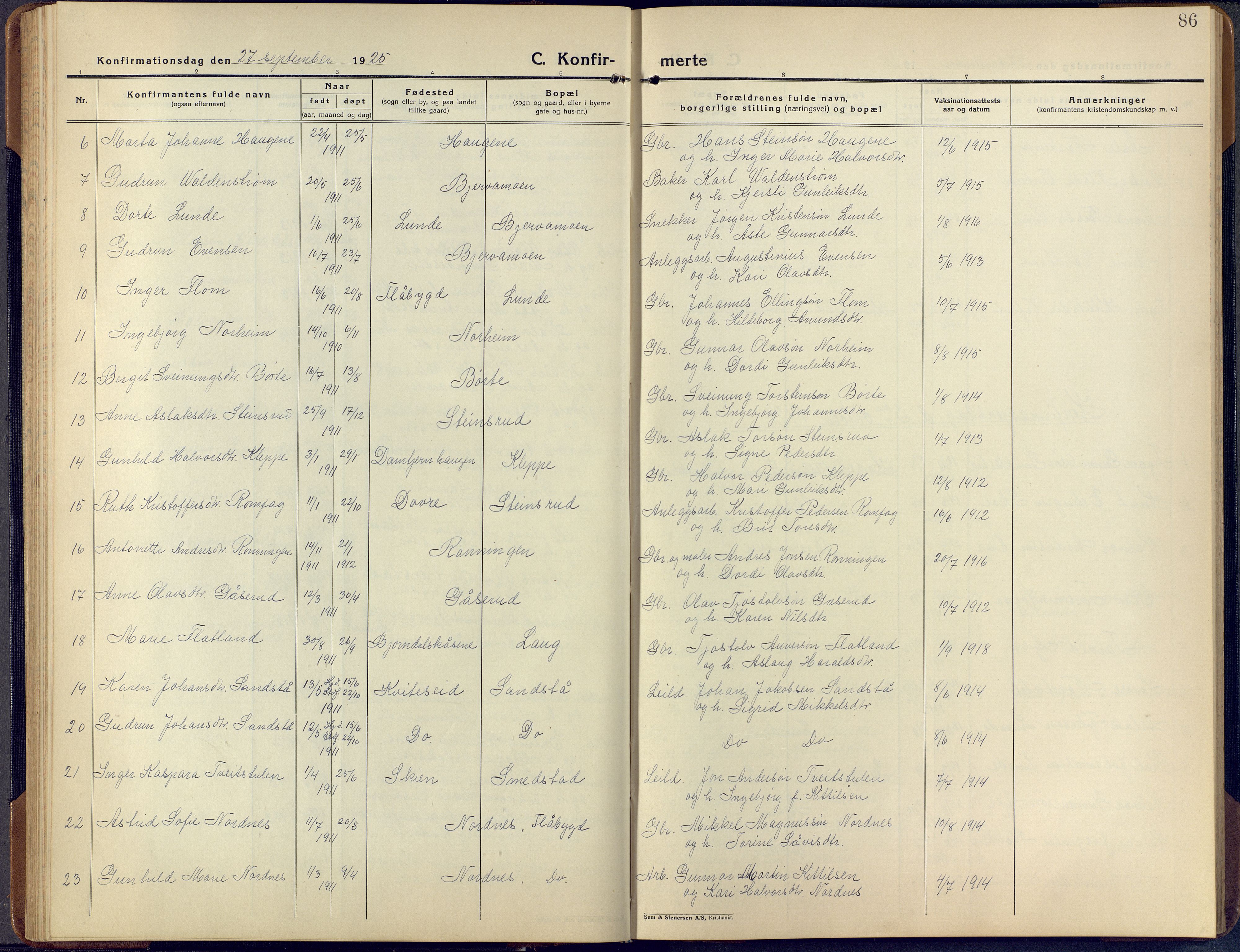Lunde kirkebøker, SAKO/A-282/F/Fa/L0006: Parish register (official) no. I 6, 1922-1940, p. 86