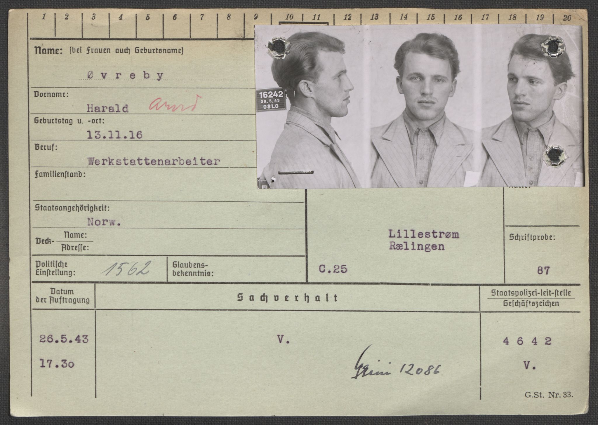 Befehlshaber der Sicherheitspolizei und des SD, AV/RA-RAFA-5969/E/Ea/Eaa/L0010: Register over norske fanger i Møllergata 19: Sø-Å, 1940-1945, p. 1356