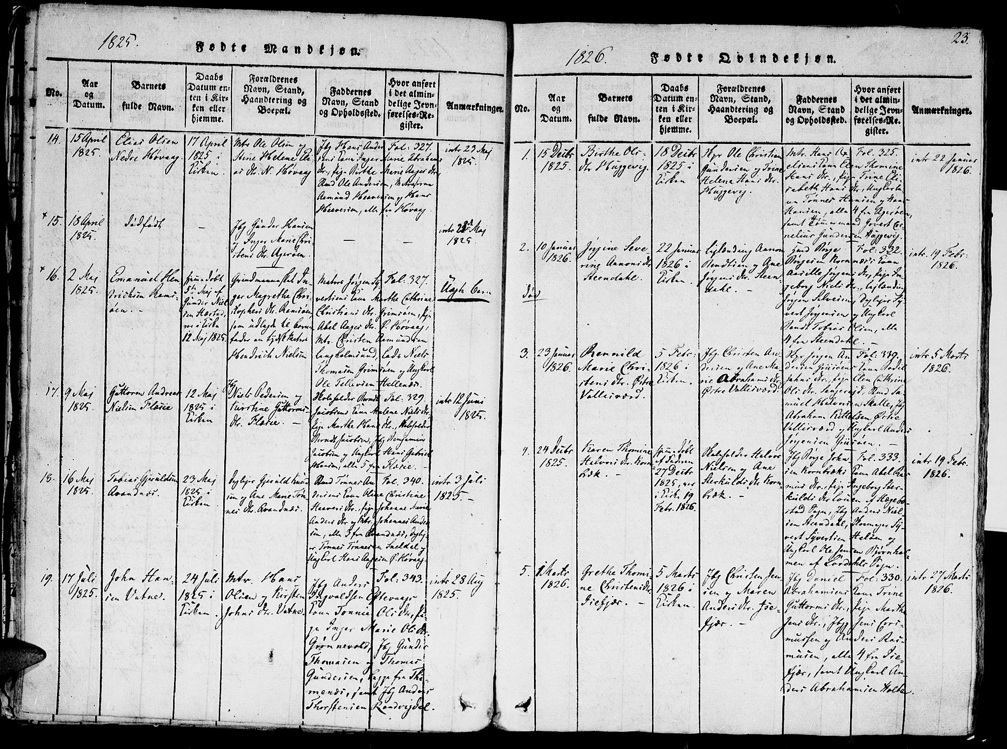 Høvåg sokneprestkontor, SAK/1111-0025/F/Fa/L0001: Parish register (official) no. A 1, 1816-1843, p. 23